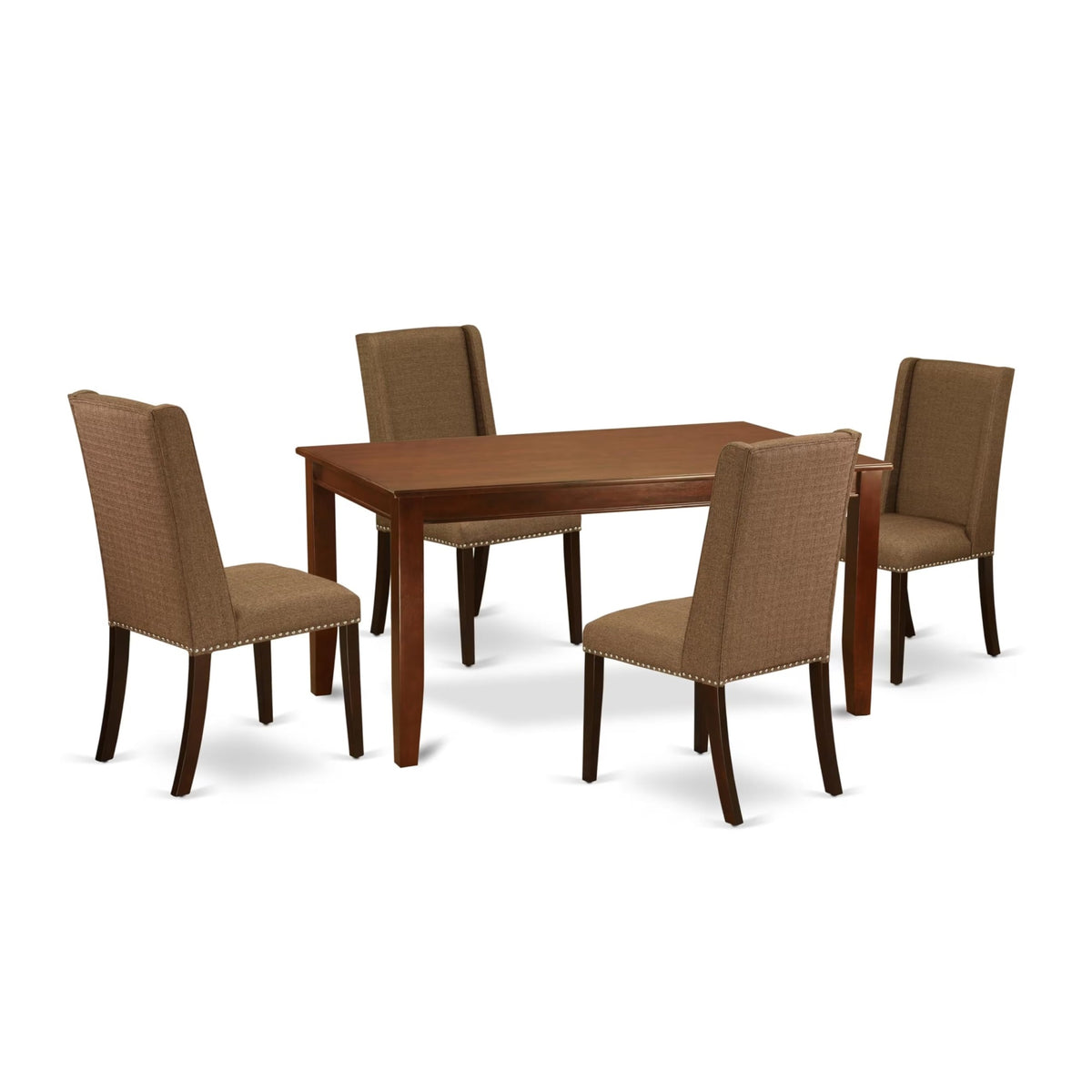 Casafoyer Dufl5-Mah-18 5 Piece Dining Set Includes A Rectangle Dining Room Table And 4 Brown Linen Linen Fabric Upholstered Parson Chairs, 36X60 Inch, Mahogany