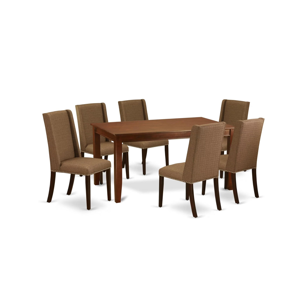 Casafoyer Dufl7-Mah-18 Dudley 7 Piece Dinette Set Consist Of A Rectangle Dining Room Table And 6 Brown Linen Fabric Upholstered Parson Chairs, 36X60 Inch, Mahogany