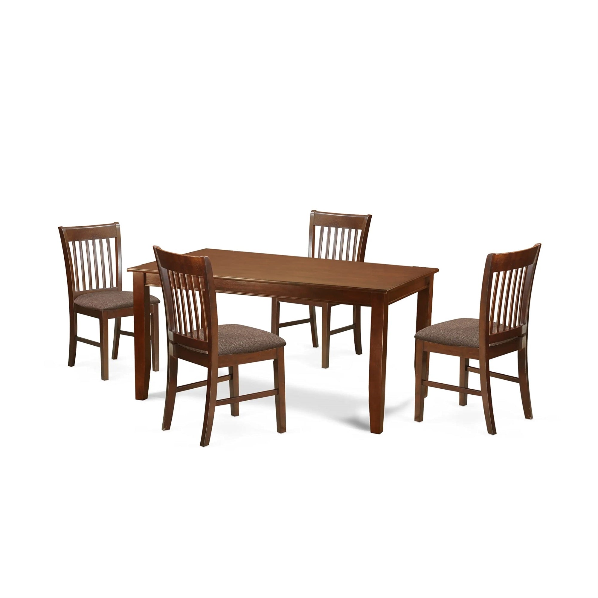 Ergode Duno5-Mah-C, 5-Piece Dining Set, Rectangular Table & 4 Linen Chairs, Mahogany Finish, Rubber Wood, Easy Assembly, Elegant & Versatile