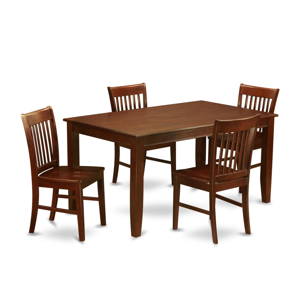 Casafoyer Duno5-Mah-W 5-Piece Dining Room Set - A Rectangular Modern Dining Table - 4 Wood Dining Chairs With Solid Wood Seat & Slatted Back - Mahogany Finish