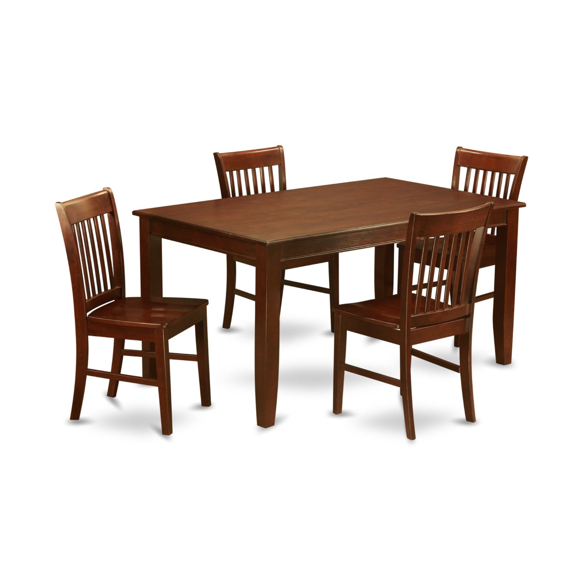 Ergode-Duno5-Mah-W, 5-Piece Nook Kitchen Table Set, Rectangular Dining Table, 4 Mid-Century Wood Chairs, Mahogany Finish, High-Quality Asian Wood, Easy Assembly, Modern & Luxurious