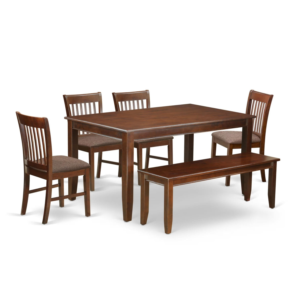 Casafoyer Duno6D-Mah-C Dudley 6 Piece Kitchen Set Contains A Rectangle Table And 4 Linen Fabric Dining Chairs With A Bench, 36X60 Inch, Mahogany