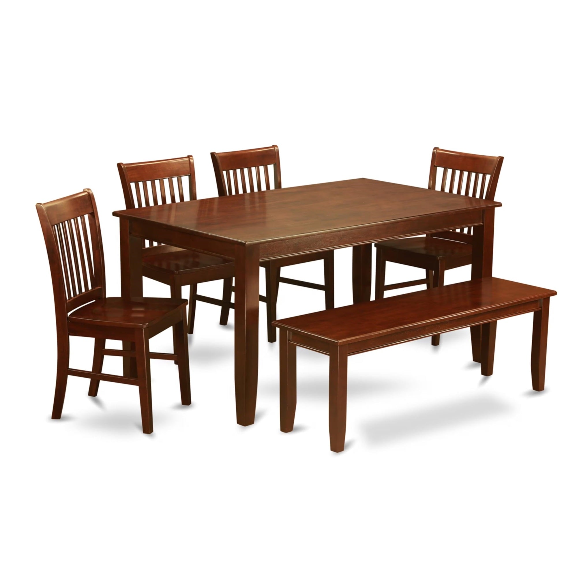 Casafoyer Duno6D-Mah-W 6-Pc Modern Dining Table Set - A Rectangular Dining Table And A Great Bench - 4 Wood Dining Chairs With Solid Wood Seat & Slatted Back - Mahogany Finish