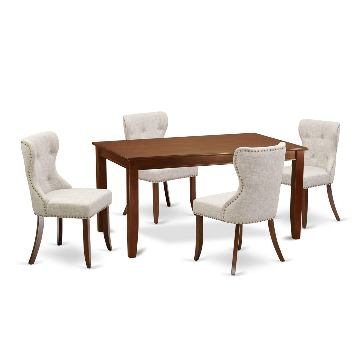 Casafoyer Dudley 5 Piece Set Includes A Rectangle Dining Room Table And 4 Doeskin Linen Fabric Upholstered Parson Chairs, 36X60 Inch, Dusi5-Mah-35