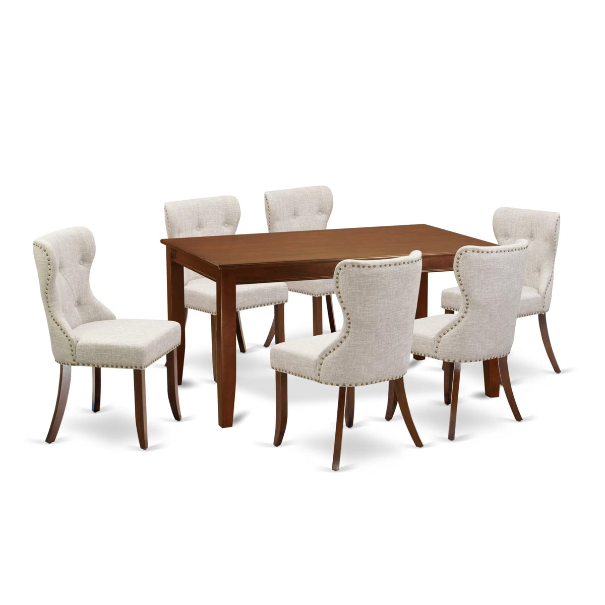 Casafoyer Dudley 7 Piece Set Consist Of A Rectangle Dining Room Table And 6 Doeskin Linen Fabric Parsons Chairs, 36X60 Inch, Dusi7-Mah-35