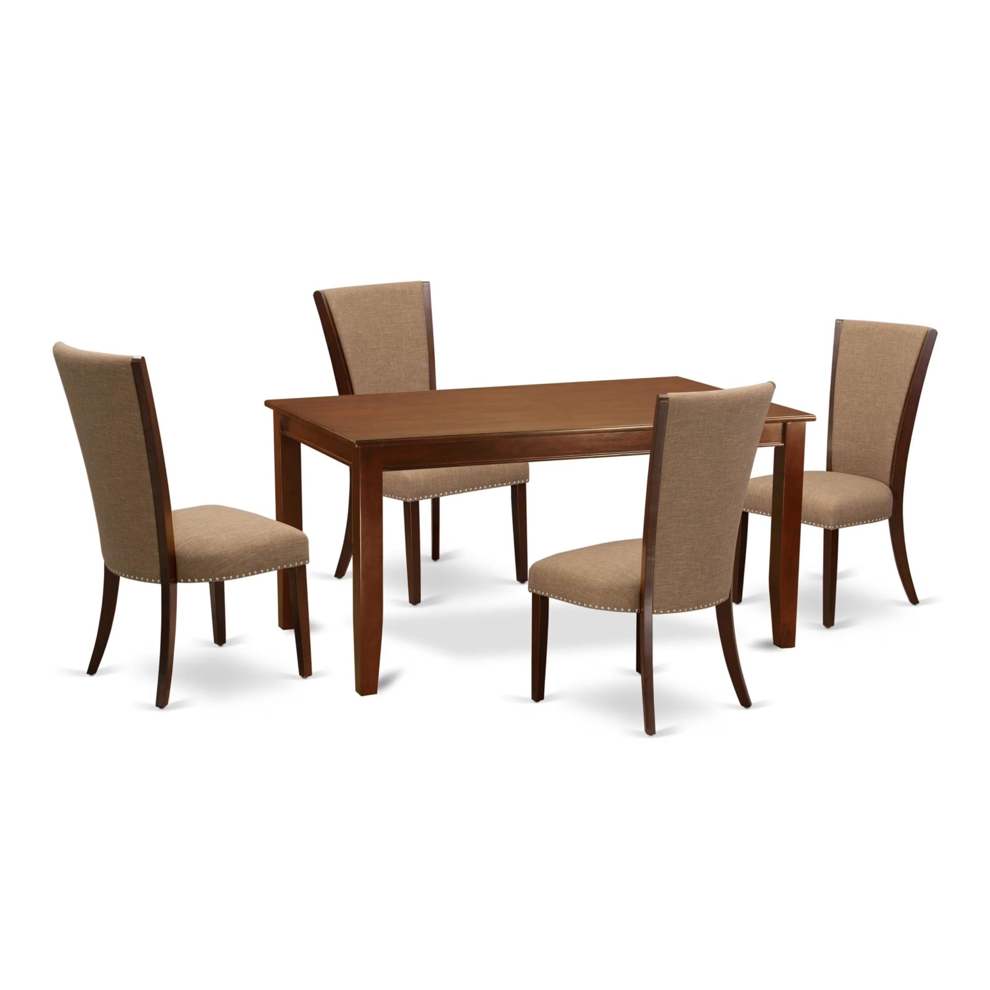 Casafoyer Dudley 5 Piece Set Includes A Rectangle Dining Room Table And 4 Light Sable Linen Fabric Upholstered Parson Chairs, 36X60 Inch, Duve5-Mah-47