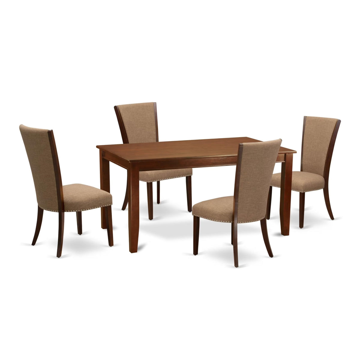 Casafoyer Dudley 5 Piece Set Includes A Rectangle Dining Room Table And 4 Light Sable Linen Fabric Upholstered Parson Chairs, 36X60 Inch, Duve5-Mah-47
