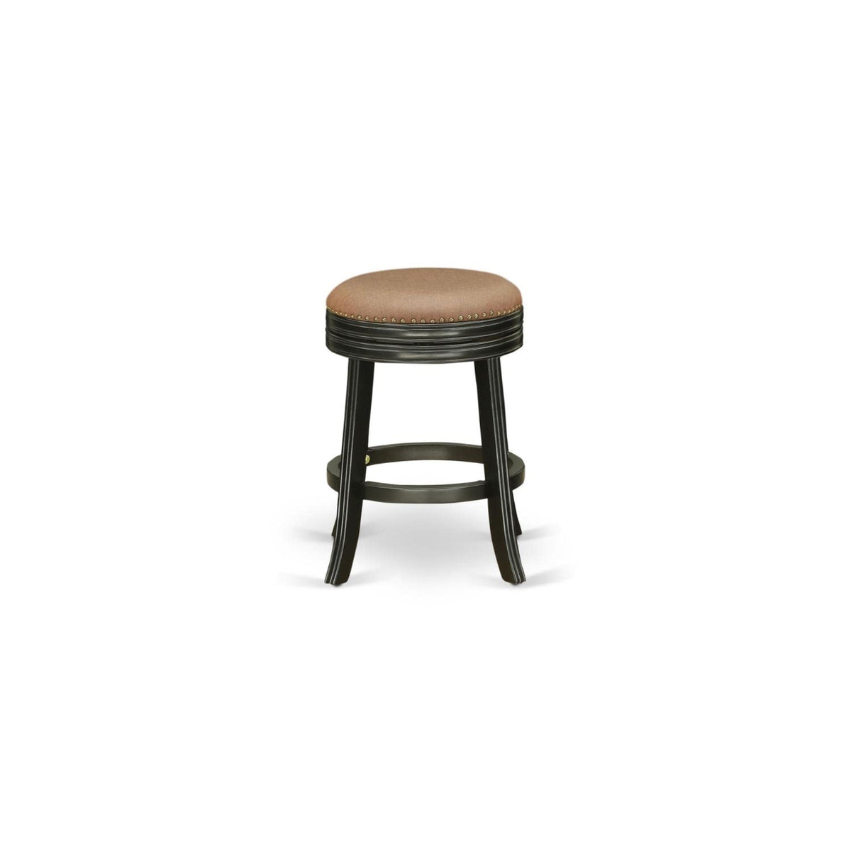 Casafoyer Dvs024-112 Devers Counter Stool Bar Chair - Round Shape Brown Roast Pu Leather Upholstered Pub Height Backless Chairs, 24 Inch Height, Black