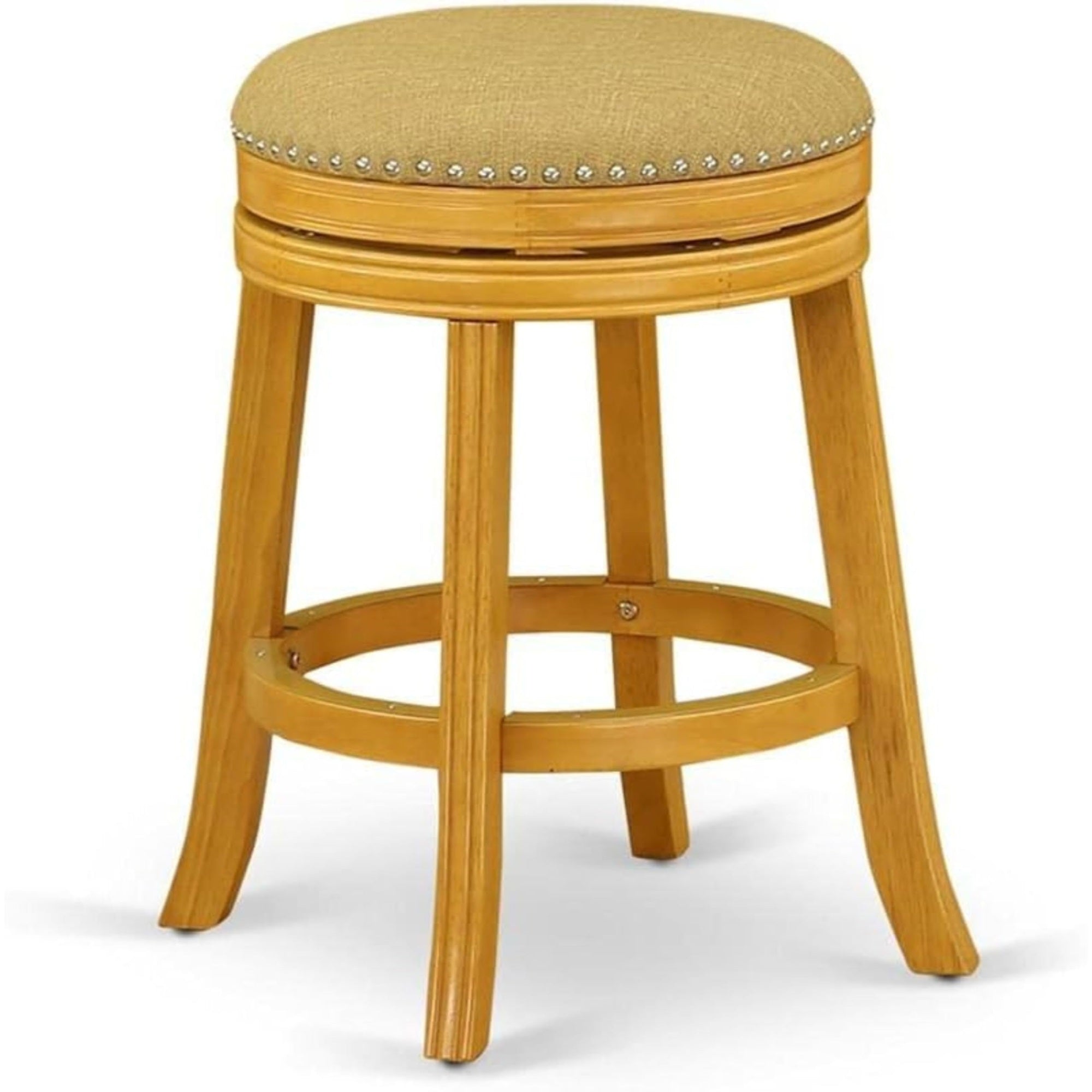 Casafoyer Dvs024-416 Devers Counter Height Stool - Round Shape Vegas Gold Pu Leather Upholstered Kitchen Counter Backless Chairs, 24 Inch Height, Oak