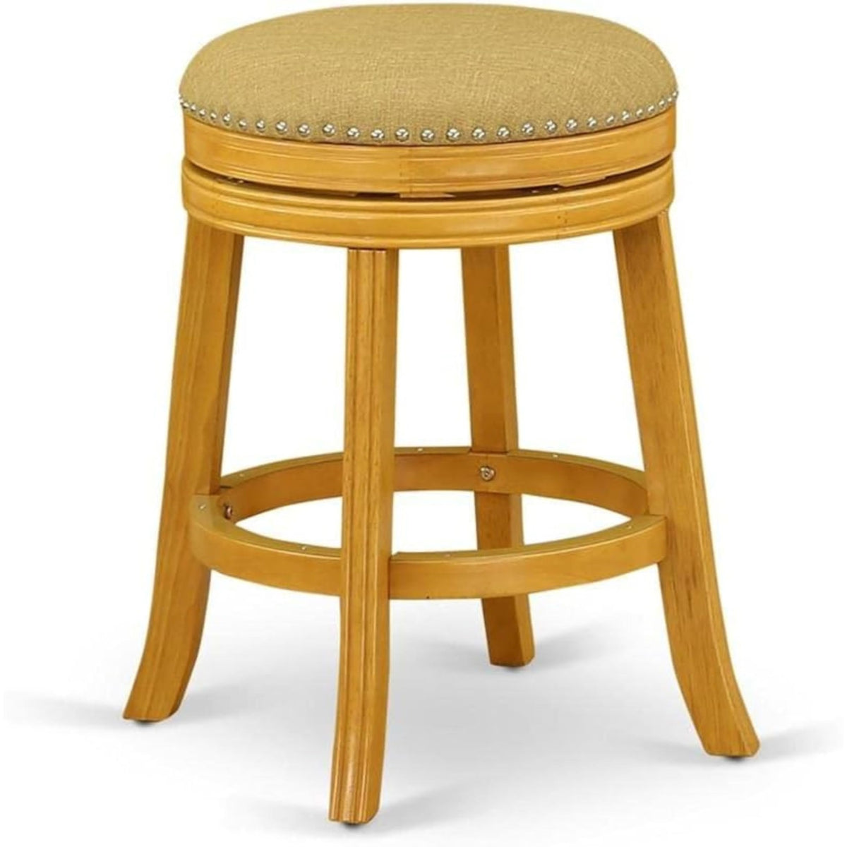 Casafoyer Dvs024-416 Devers Counter Height Stool - Round Shape Vegas Gold Pu Leather Upholstered Kitchen Counter Backless Chairs, 24 Inch Height, Oak