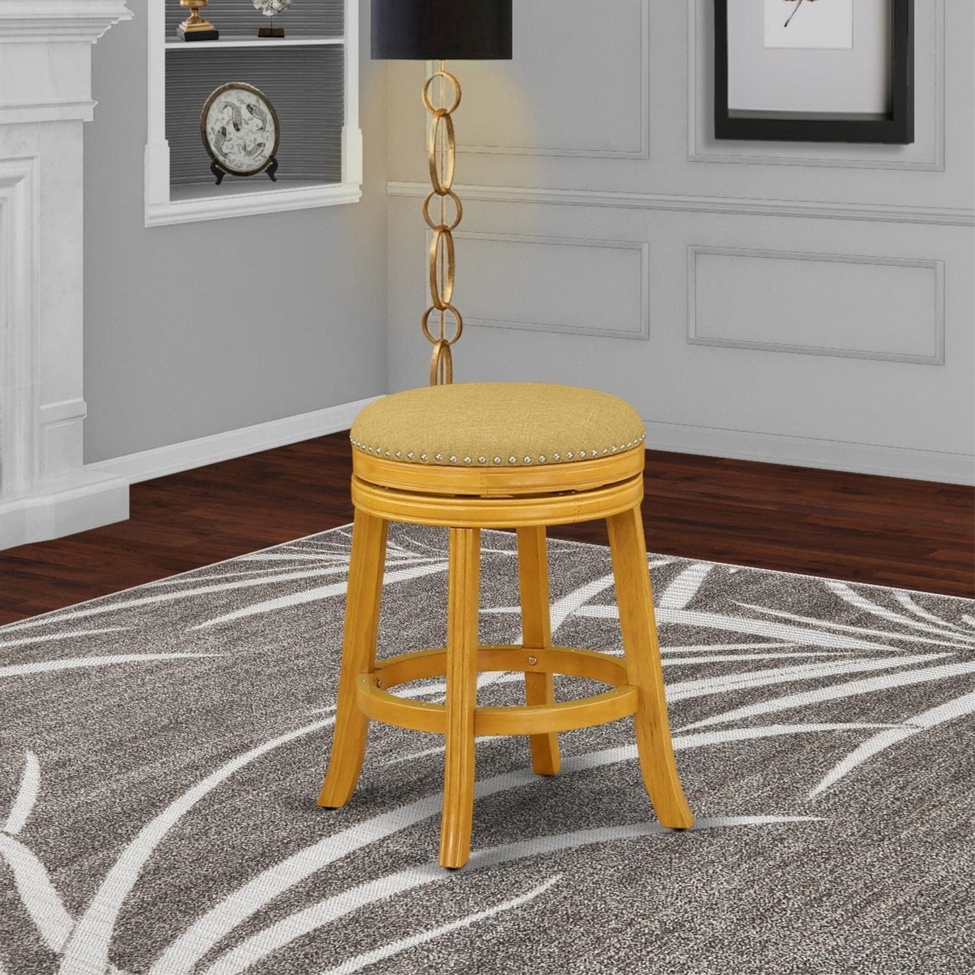 East West Furniture Dvs024-416 Devers Counter Height Stool - Round Shape Vegas Gold Pu Leather Upholstered Kitchen Counter Backless Chairs, 24 Inch Height, Oak