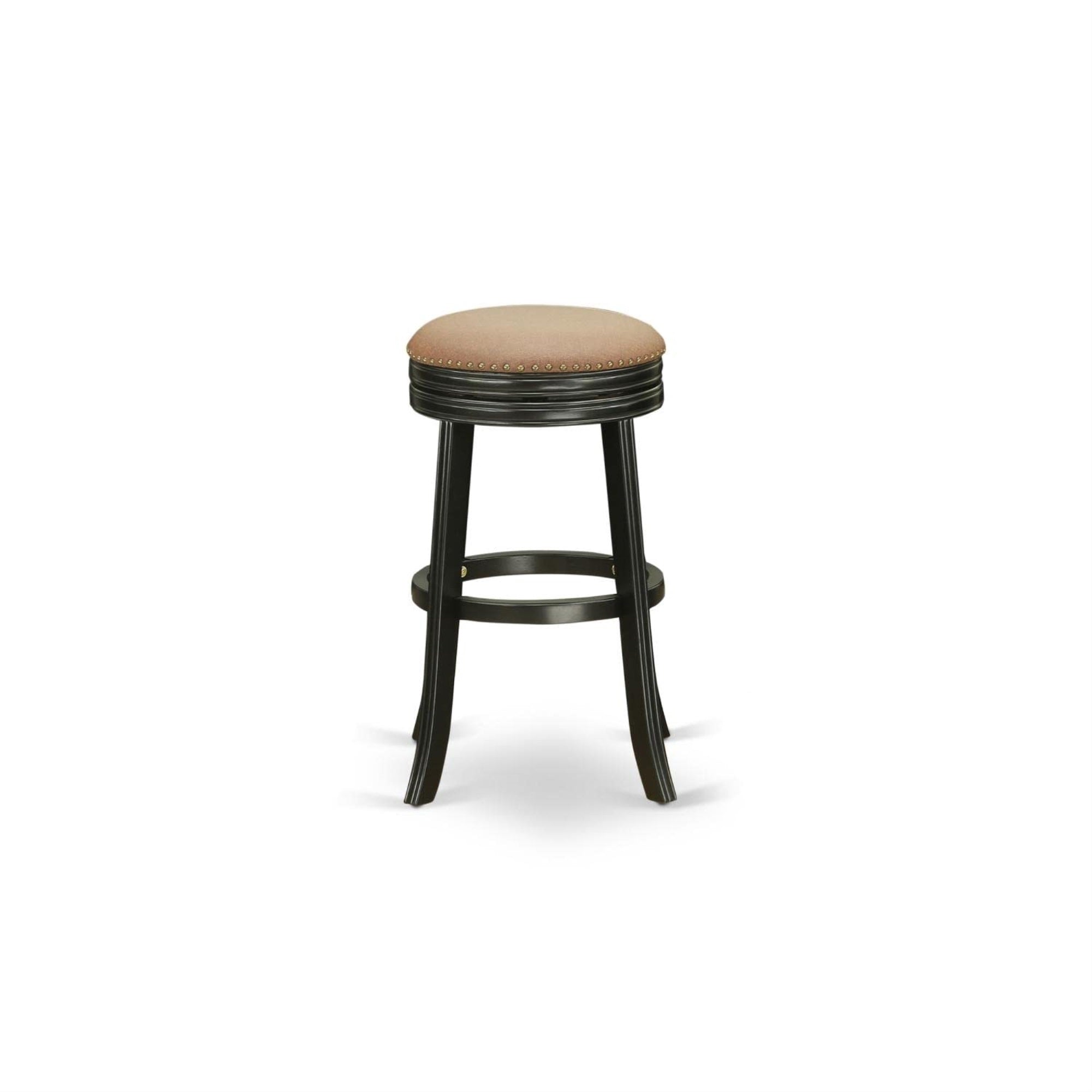 Casafoyer Dvs030-112 Devers Counter-Height Barstool - Round Shape Brown Roast Pu Leather Upholstered Backless Chairs, 30 Inch Height, Black