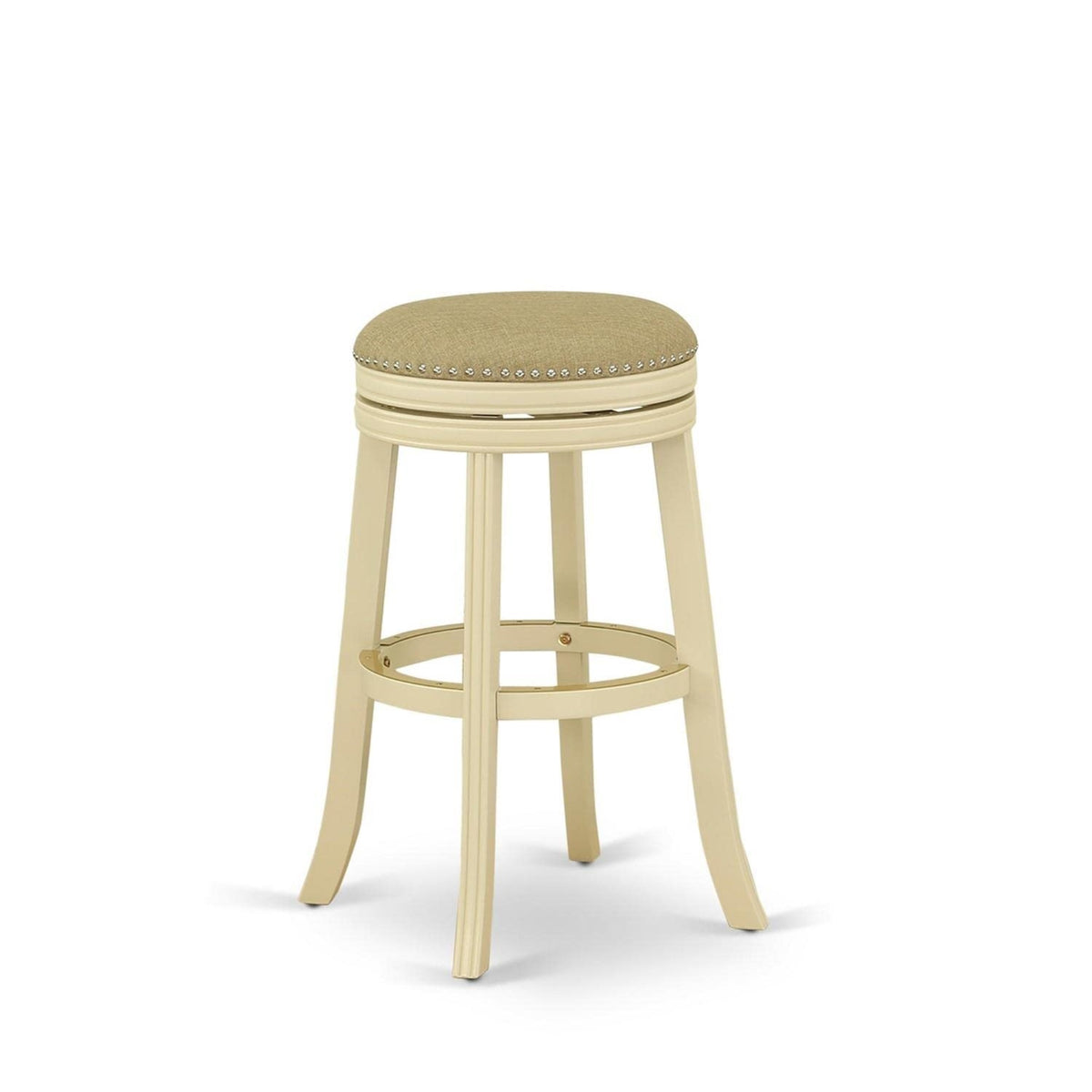 Casafoyer Dvs030-202 Devers Counter Stool Bar Chair - Round Shape Sandalwood Pu Leather Upholstered Bar Height Backless Chairs, 30 Inch Height, Linen White