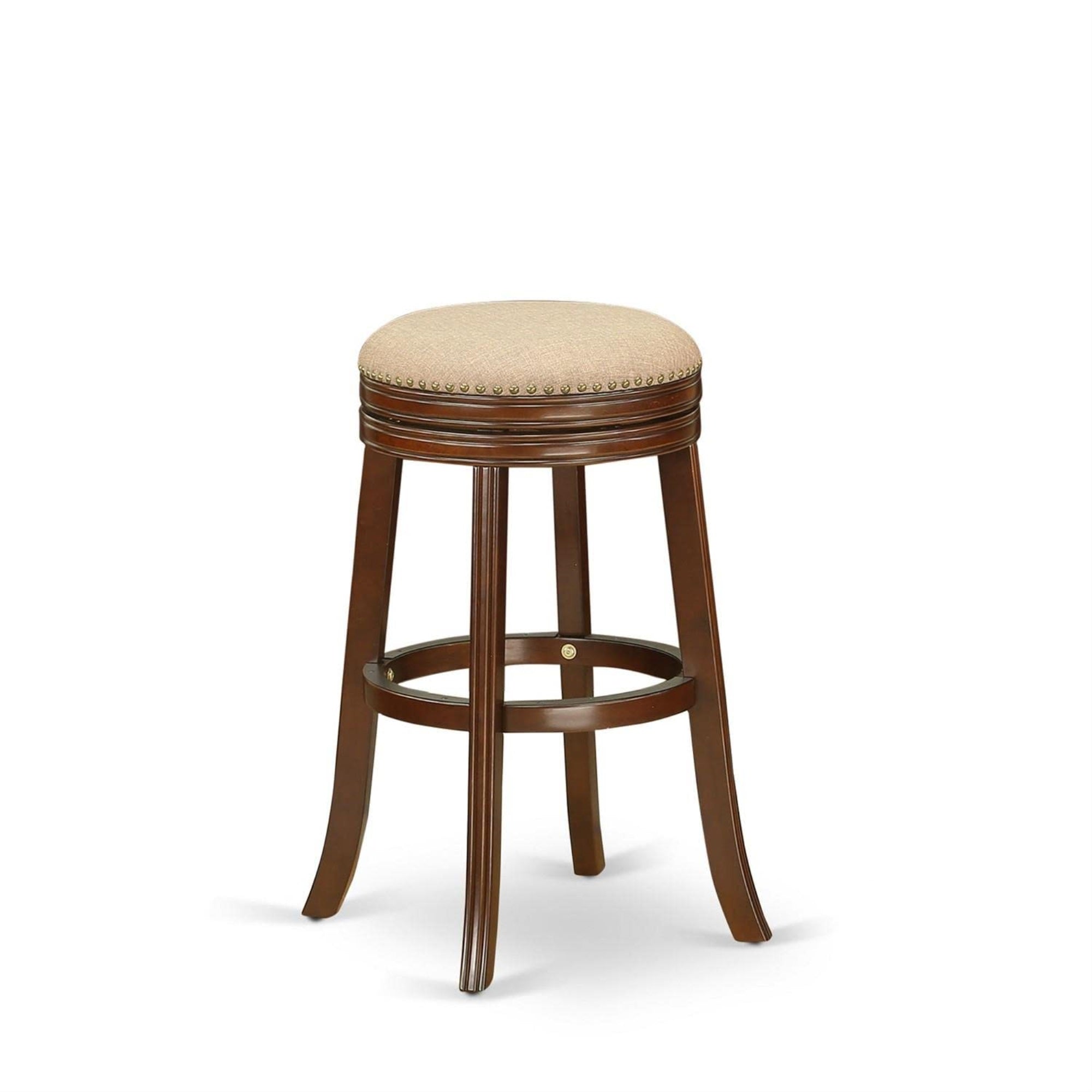 Casafoyer Dvs030-303 Devers Counter Height Bar Stool - Round Shape Mocha Pu Leather Upholstered Kitchen Counter Backless Chairs, 30 Inch Height, Mahogany