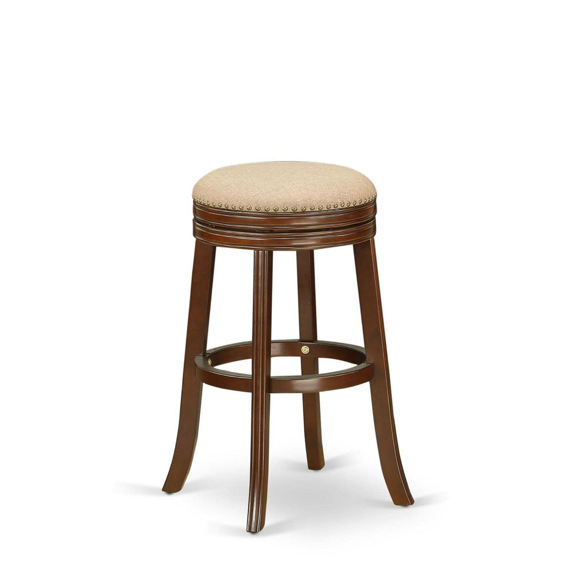 Casafoyer Dvs030-303 Devers Counter Height Bar Stool - Round Shape Mocha Pu Leather Upholstered Kitchen Counter Backless Chairs, 30 Inch Height, Mahogany