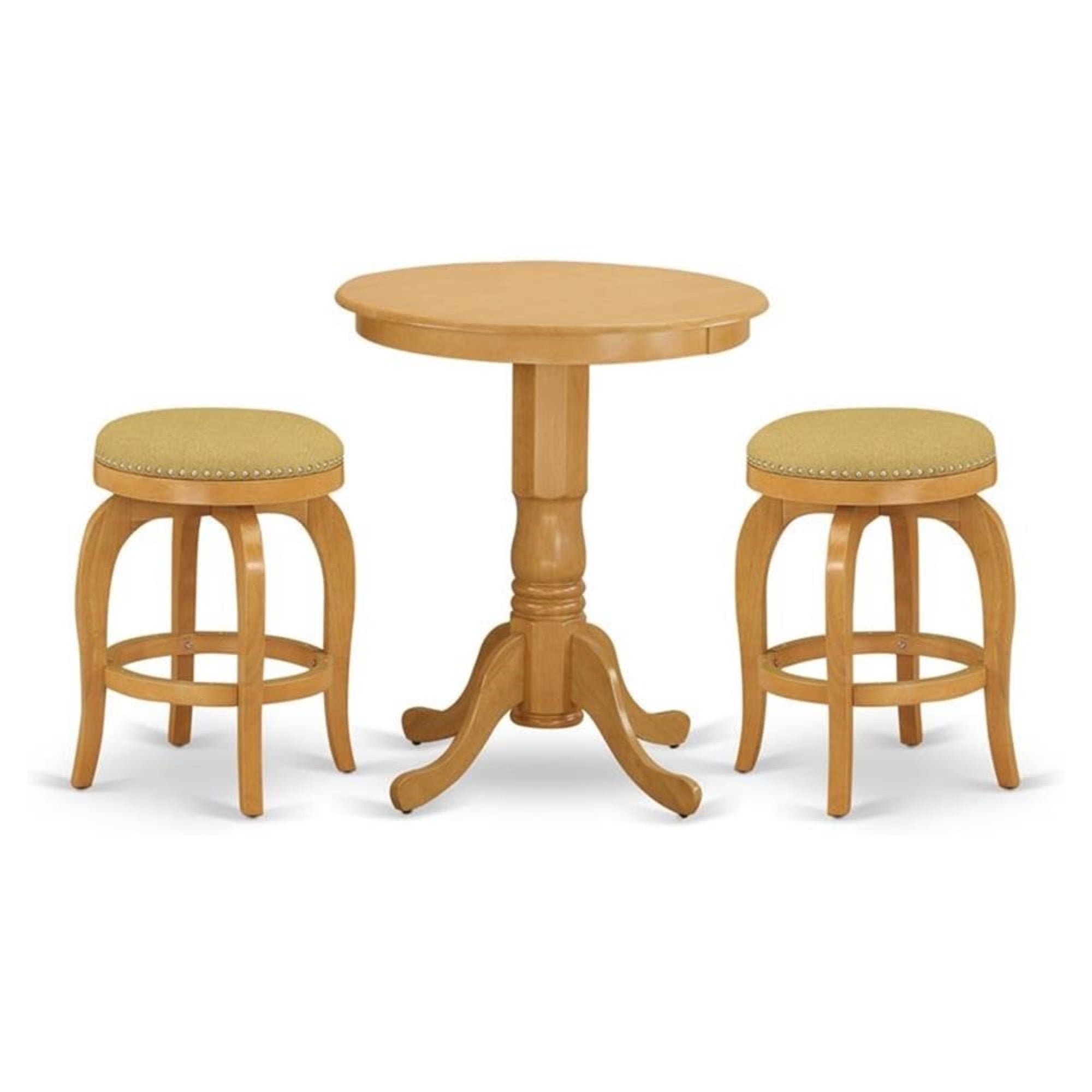 Casafoyer Edbf3-Oak-16 3 Piece Counter Height Dining Table Set Contains A Round Kitchen Table With Pedestal And 2 Backless Stools, 30X30 Inch, Oak