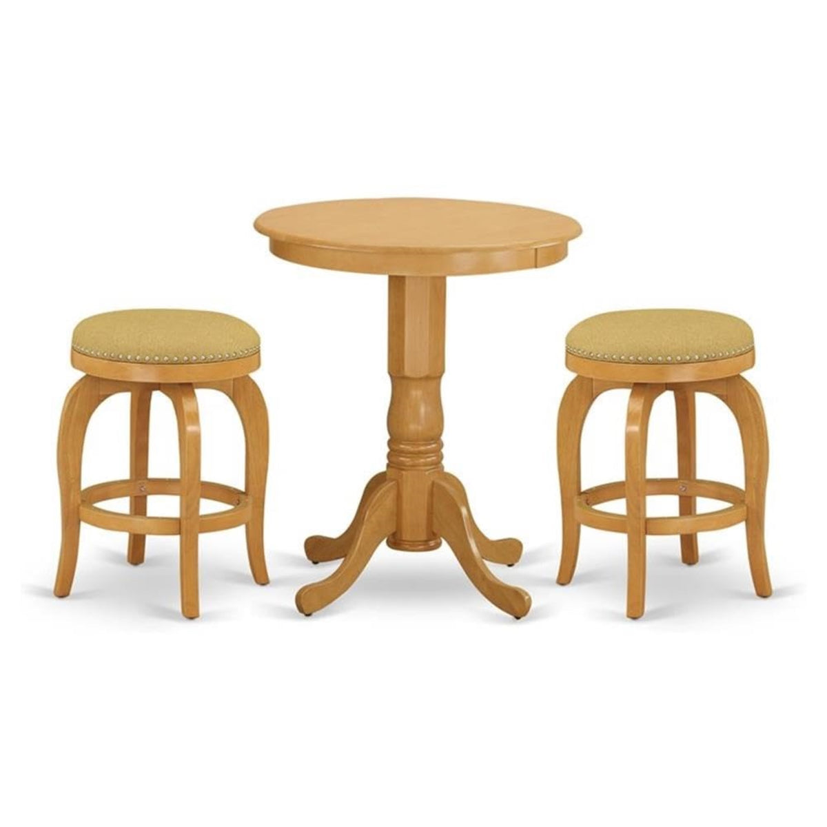 Casafoyer Edbf3-Oak-16 3 Piece Counter Height Dining Table Set Contains A Round Kitchen Table With Pedestal And 2 Backless Stools, 30X30 Inch, Oak