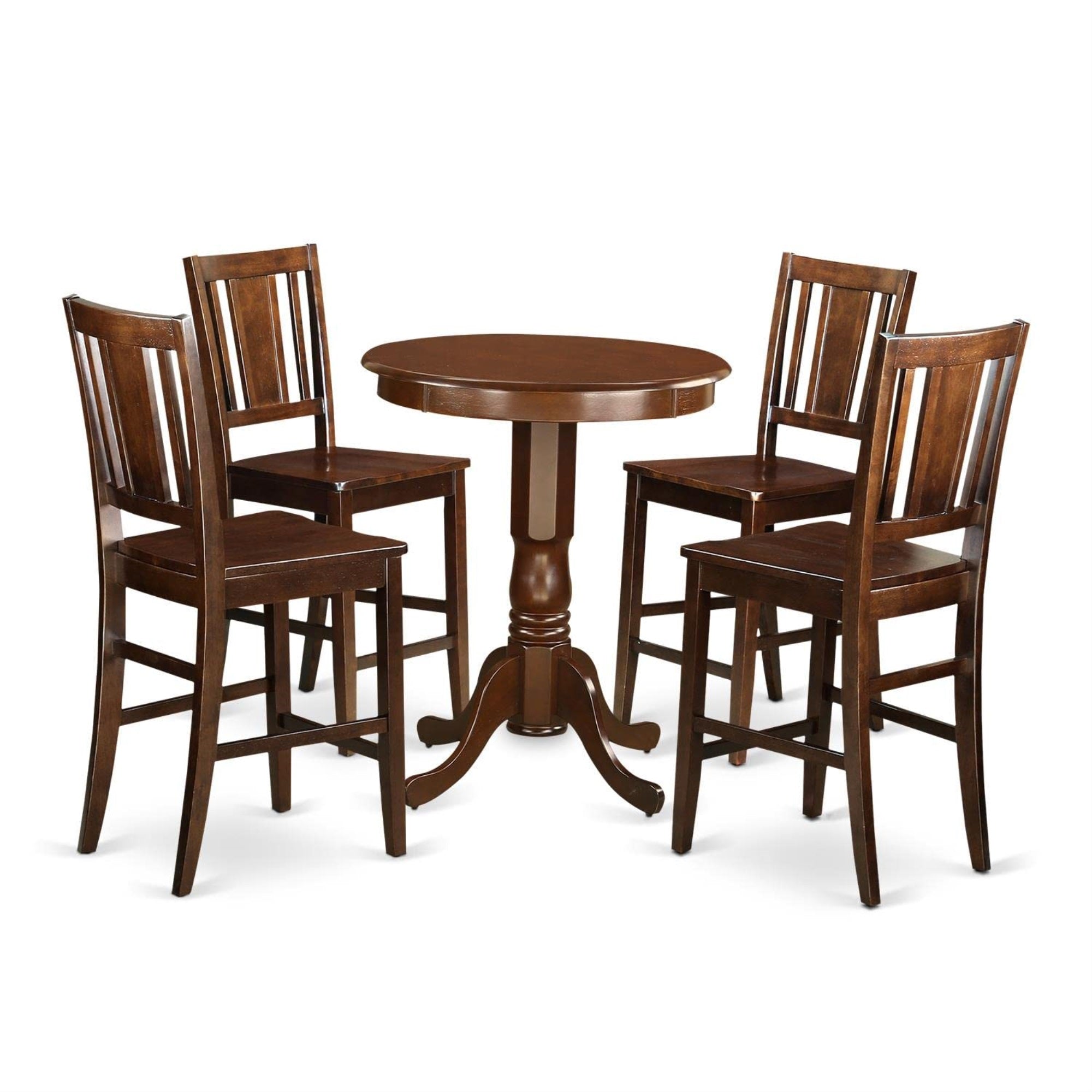 Casafoyer Edbu5-Mah-W 5 Piece Kitchen Counter Set Includes A Round Dining Table With Pedestal And 4 Dining Room Chairs, 30X30 Inch, Mahogany