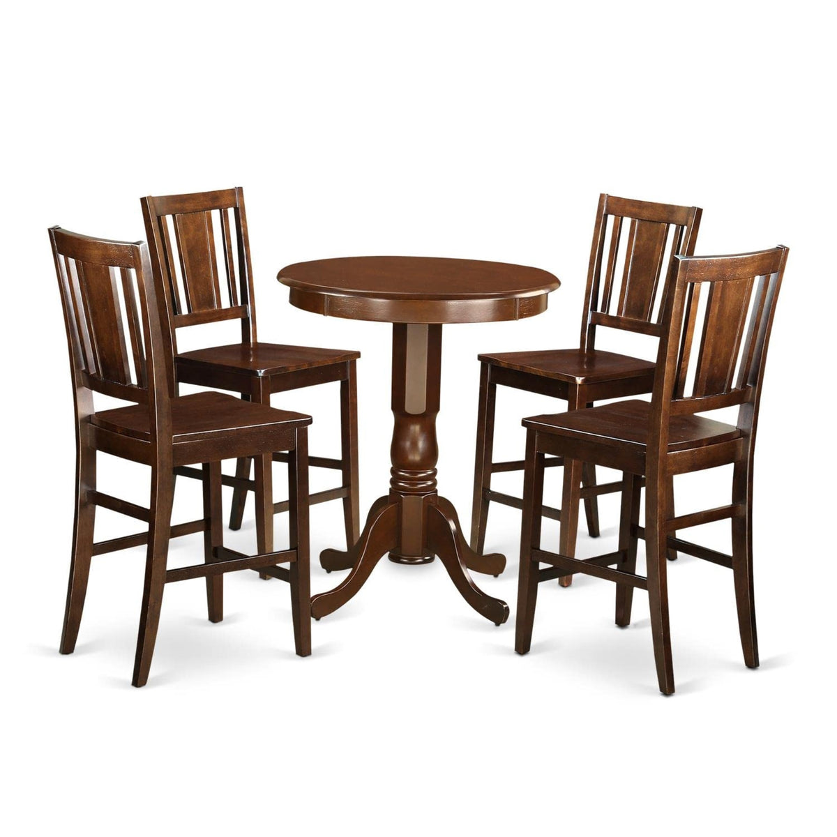 Casafoyer Edbu5-Mah-W 5 Piece Kitchen Counter Set Includes A Round Dining Table With Pedestal And 4 Dining Room Chairs, 30X30 Inch, Mahogany