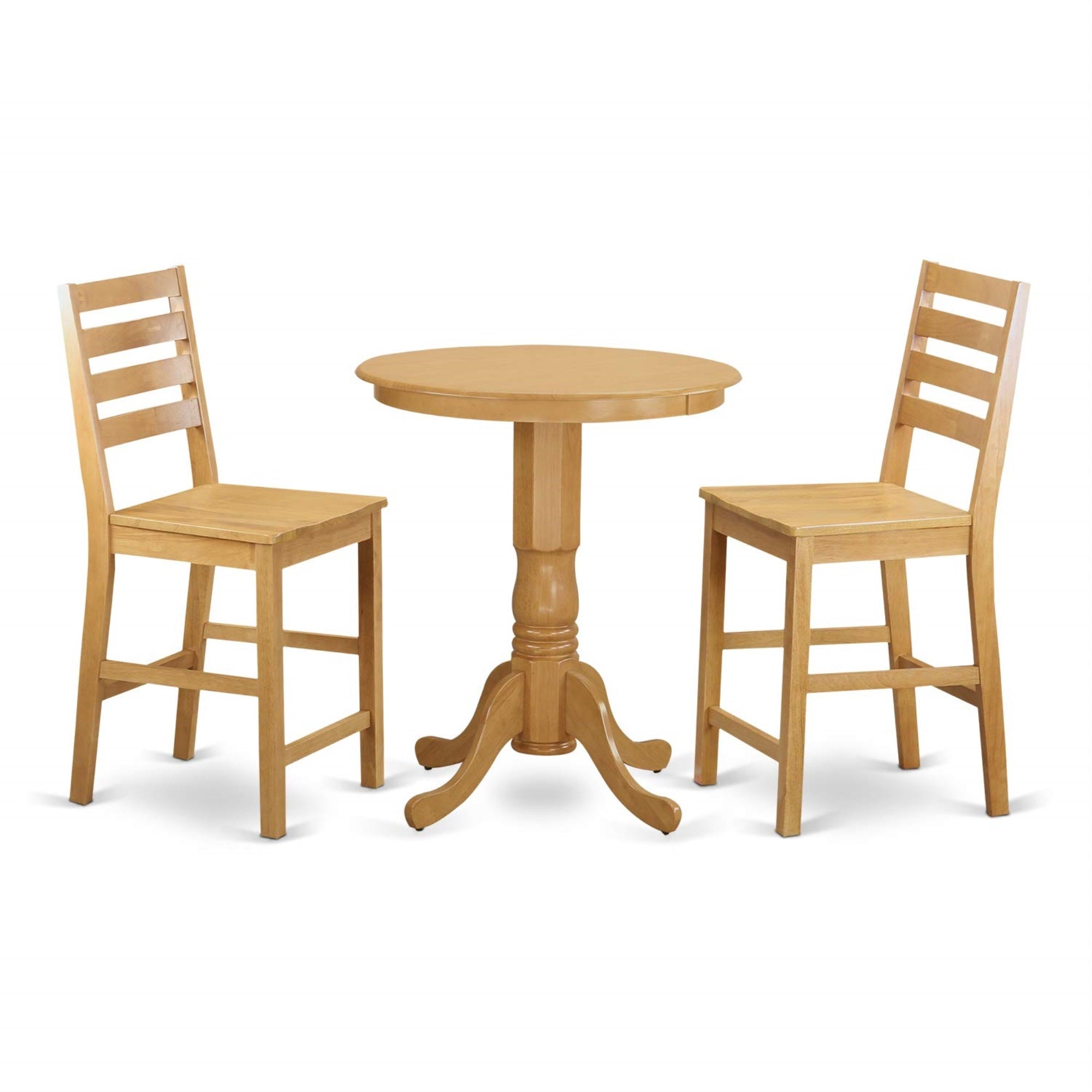 Casafoyer Edcf3-Oak-W 3 Piece Counter Height Dining Set For Small Spaces Contains A Round Dining Room Table With Pedestal And 2 Wooden Seat Chairs, 30X30 Inch, Oak