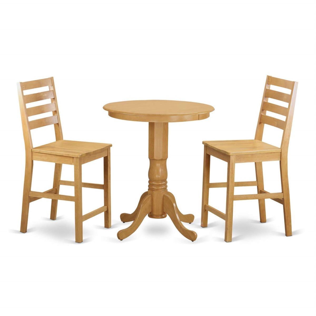Casafoyer Edcf3-Oak-W 3 Piece Counter Height Dining Set For Small Spaces Contains A Round Dining Room Table With Pedestal And 2 Wooden Seat Chairs, 30X30 Inch, Oak