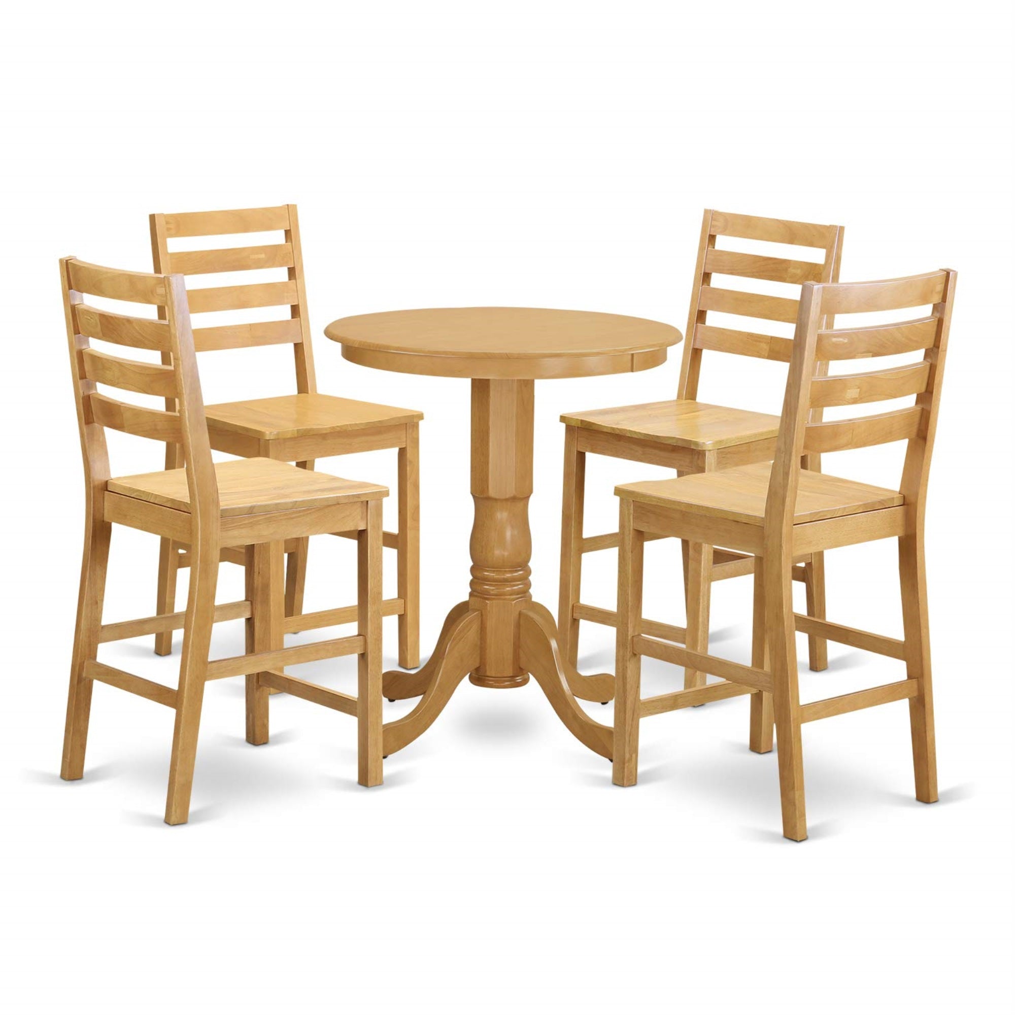 Ergode Edcf5-Oak-W, Eden 5 Piece Kitchen Table Set, Round Table With Pedestal, 4 Dining Room Chairs, Oak, 30X30 Inch