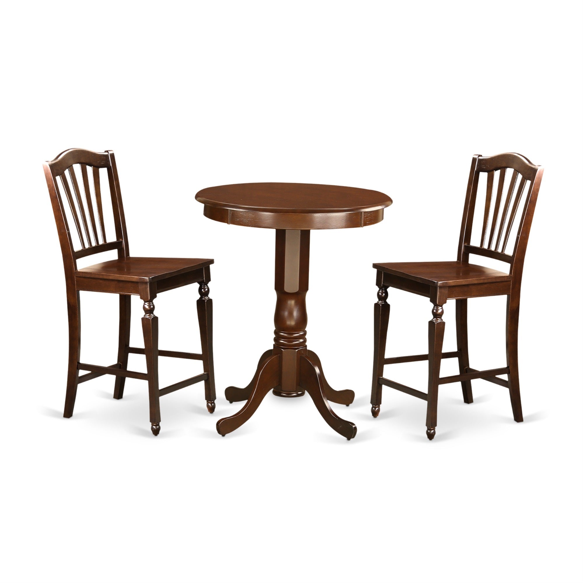 Casafoyer Edch3-Mah-W 3 Piece Counter Height Dining Set For Small Spaces Contains A Round Kitchen Table With Pedestal And 2 Dining Room Chairs, 30X30 Inch, Mahogany