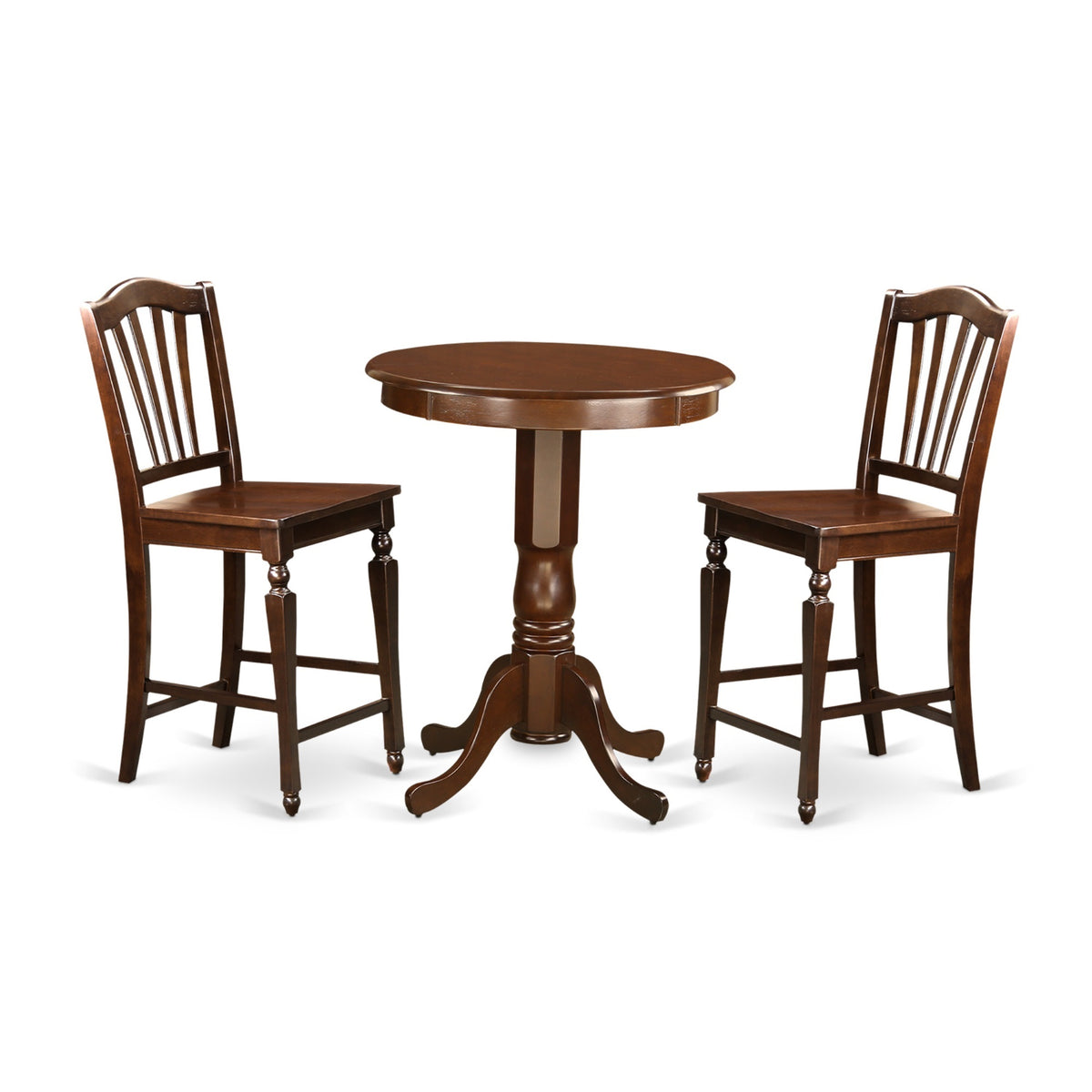 Casafoyer Edch3-Mah-W 3 Piece Counter Height Dining Set For Small Spaces Contains A Round Kitchen Table With Pedestal And 2 Dining Room Chairs, 30X30 Inch, Mahogany