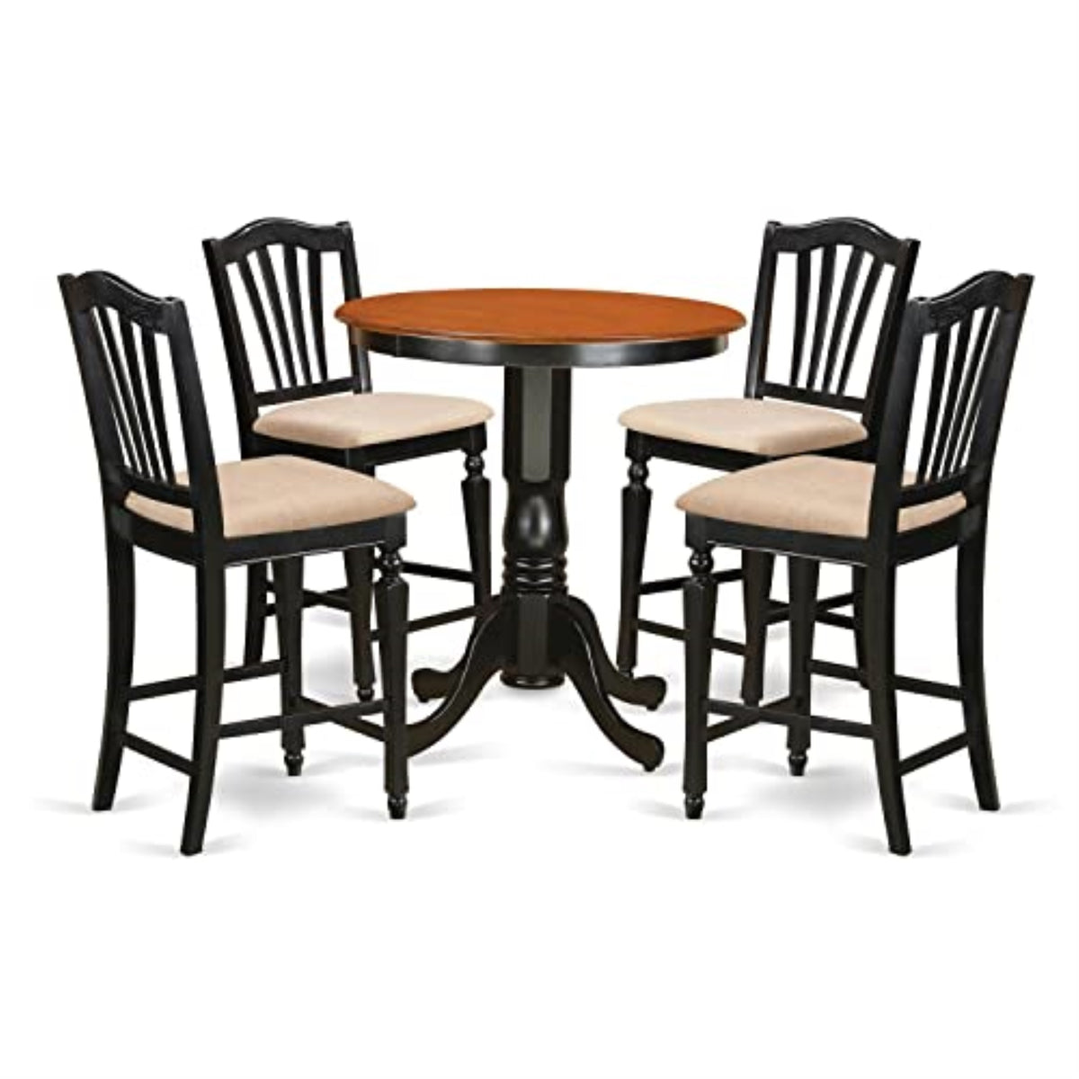 Casafoyer Edch5-Blk-C Eden 5 Piece Counter Height Set Includes A Round Kitchen Table With Pedestal And 4 Linen Fabric Dining Room Chairs, 30X30 Inch, Black & Cherry