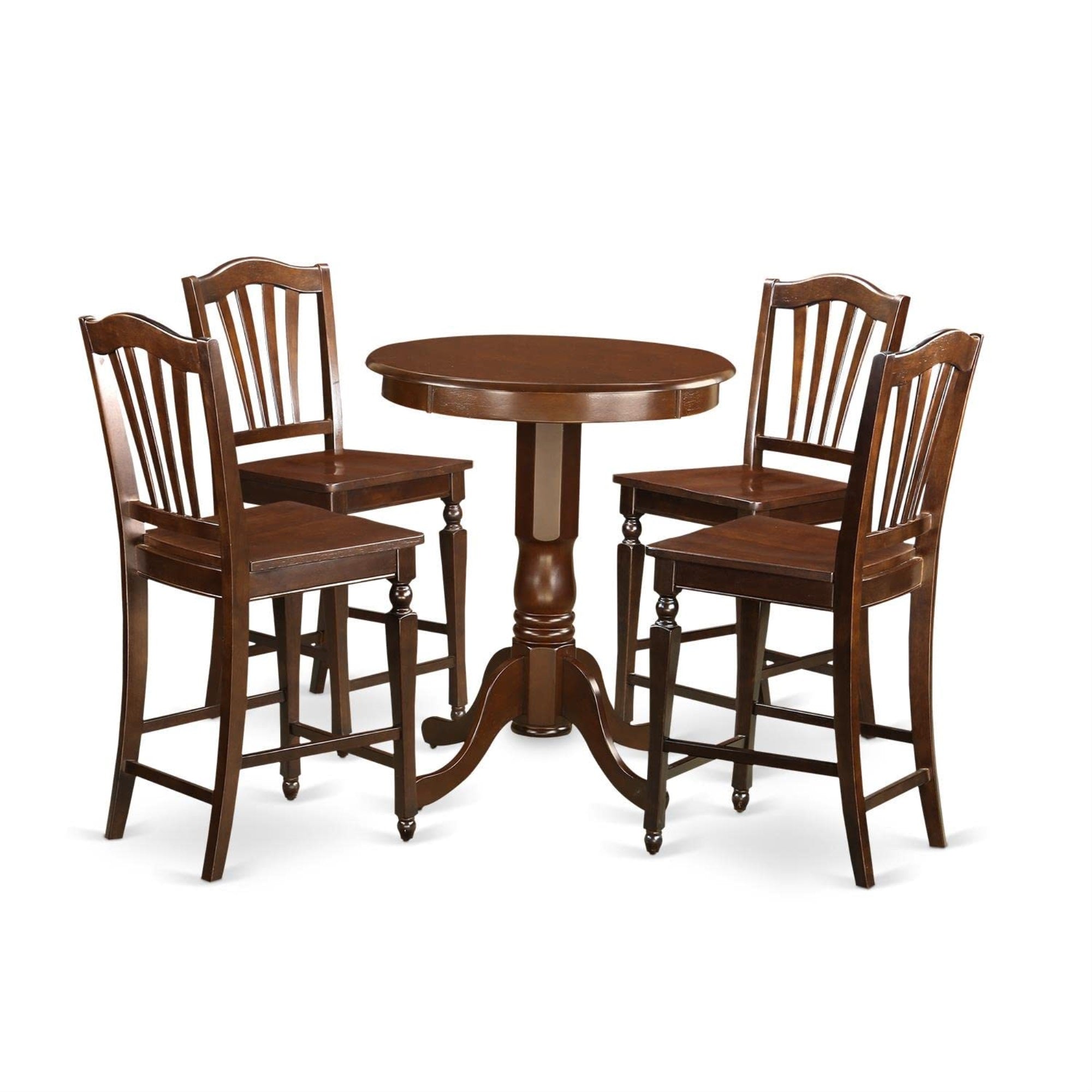 Casafoyer Edch5-Mah-W Eden 5 Piece Kitchen Counter Height Set Includes A Round Wooden Table With Pedestal And 4 Dining Chairs, 30X30 Inch, Mahogany