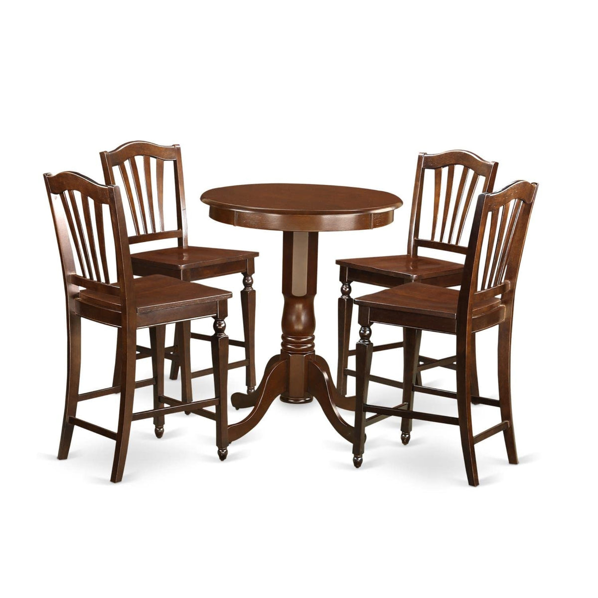 Casafoyer Edch5-Mah-W Eden 5 Piece Kitchen Counter Height Set Includes A Round Wooden Table With Pedestal And 4 Dining Chairs, 30X30 Inch, Mahogany