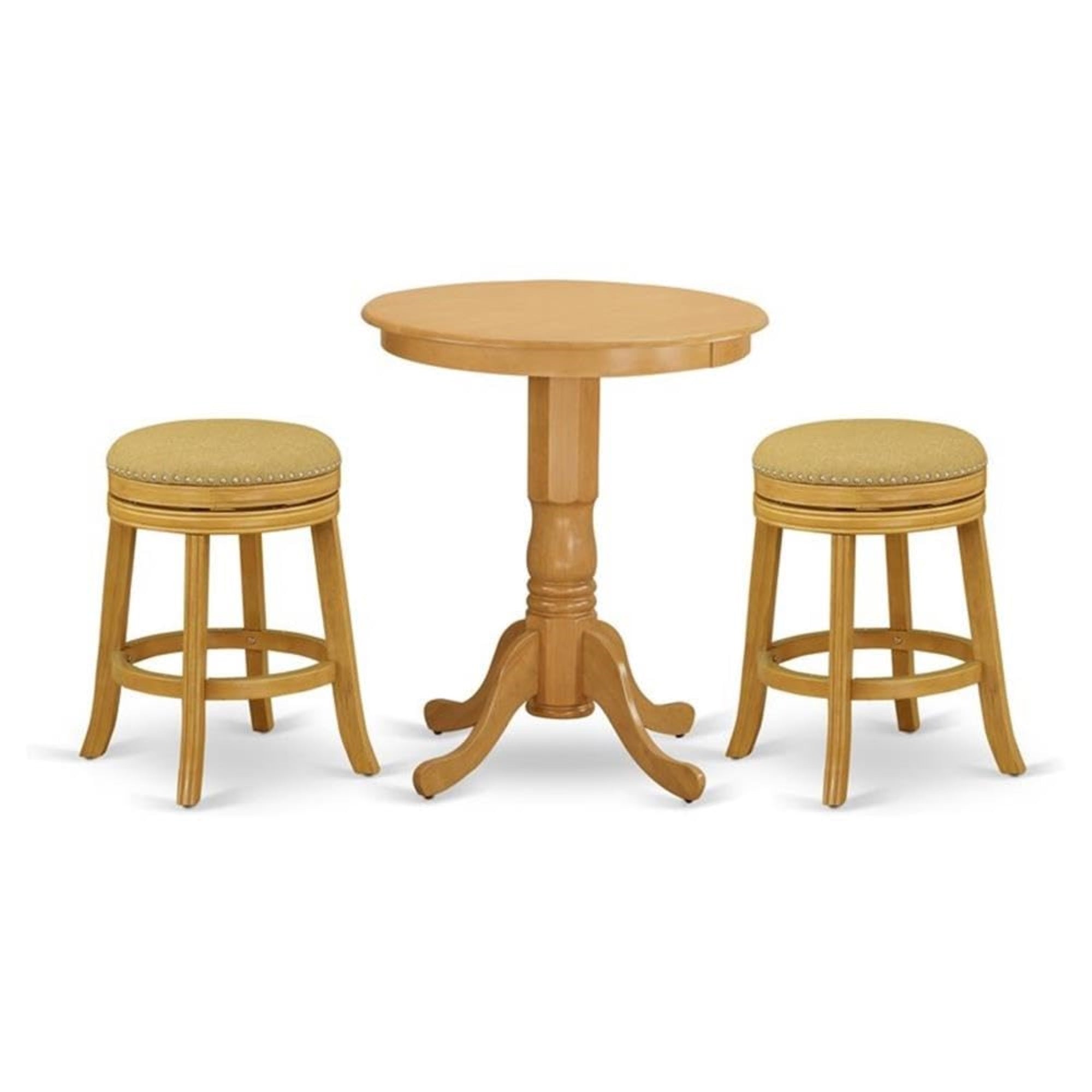 Casafoyer Eddv3-Oak-16 3 Piece Counter Height Dining Table Set Contains A Round Kitchen Table With Pedestal And 2 Backless Stools, 30X30 Inch, Oak