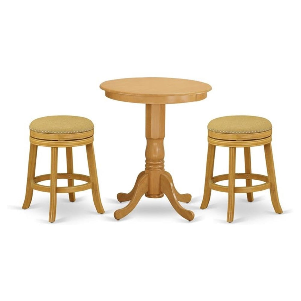 Casafoyer Eddv3-Oak-16 3 Piece Counter Height Dining Table Set Contains A Round Kitchen Table With Pedestal And 2 Backless Stools, 30X30 Inch, Oak