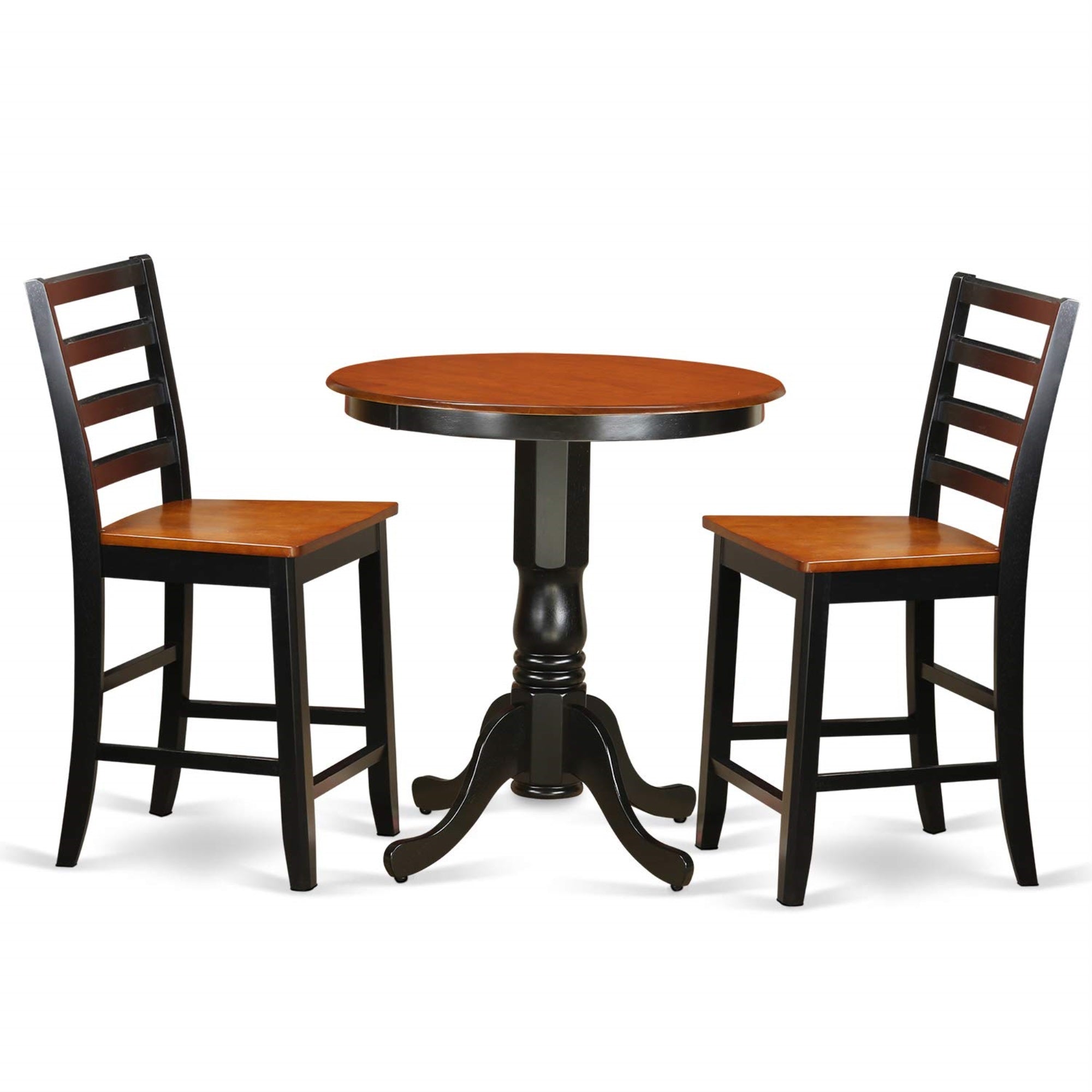 East West Furniture 3 Piece Kitchen Counter Set For Small Spaces Contains A Round Room Table With Pedestal And 2 Dining Chairs, 30X30 Inch, Edfa3-Blk-W