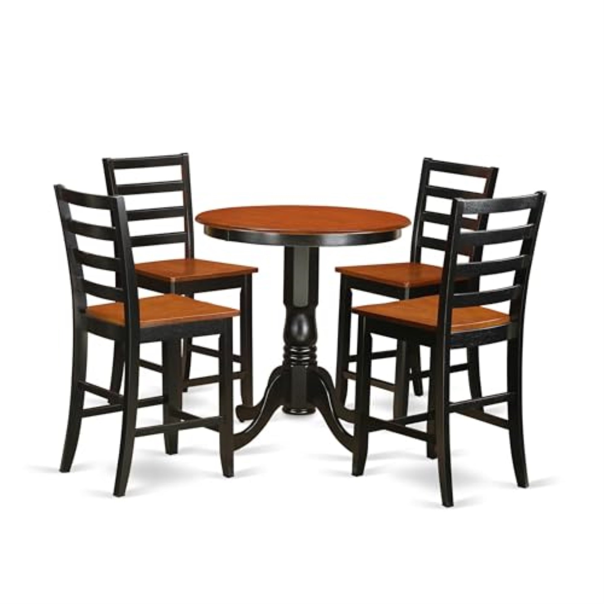 Casafoyer Edfa5-Blk-W 5 Piece Counter Height Dining Table Set Includes A Round Kitchen Table With Pedestal And 4 Dining Chairs, 30X30 Inch, Black & Cherry