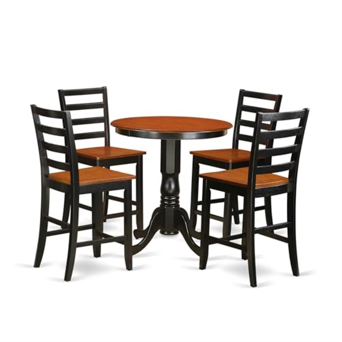 Casafoyer Edfa5-Blk-W 5 Piece Counter Height Dining Table Set Includes A Round Kitchen Table With Pedestal And 4 Dining Chairs, 30X30 Inch, Black & Cherry