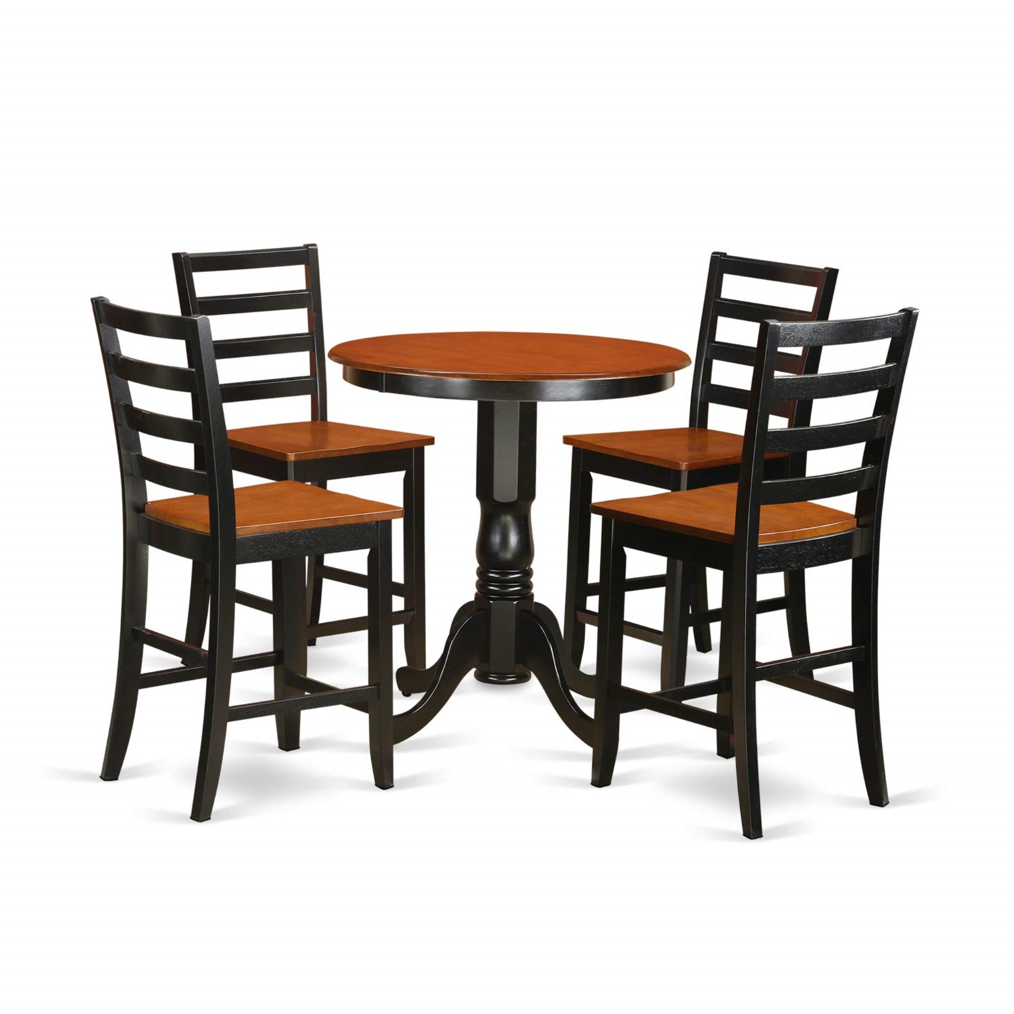 Ergode Edfa5-Blk-W, 5 Piece Kitchen Table Set, Round Pedestal Table & 4 Dining Chairs, Black & Cherry, Easy Assembly, Asian Wood Frame
