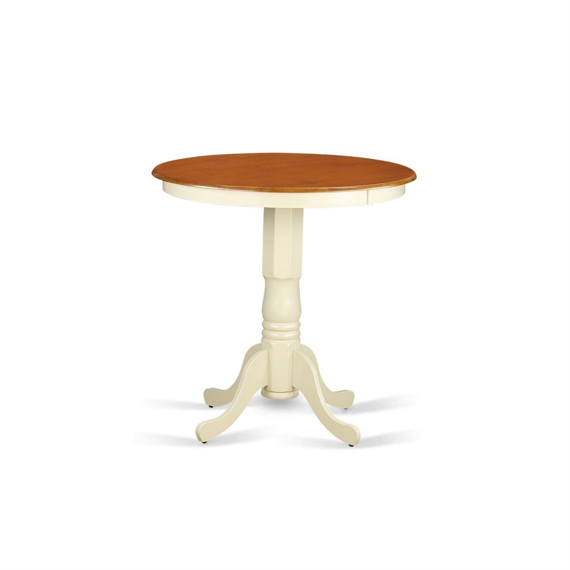 Ergode Edgr5-Whi-W, 5 Piece Kitchen Counter Height Dining Table Set, Round Wooden Table With Pedestal, 4 Dining Chairs, 30X30 Inch, Buttermilk & Cherry