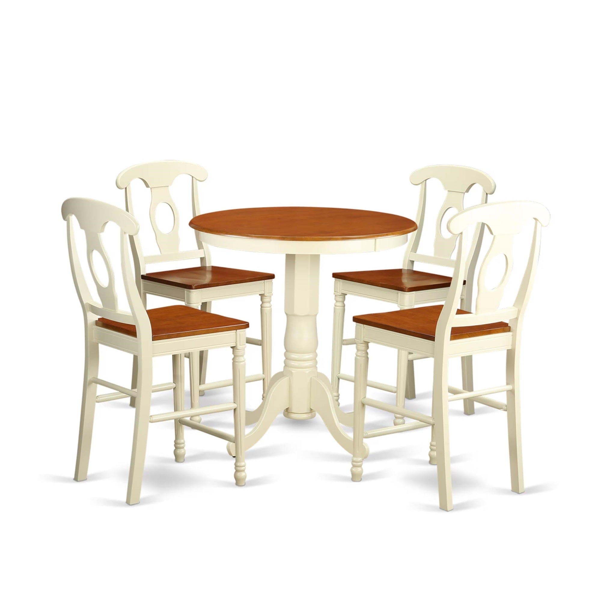 Casafoyer Edke5-Whi-W 5 Piece Kitchen Counter Set Includes A Round Dining Room Table With Pedestal And 4 Dining Chairs, 30X30 Inch, Buttermilk & Cherry