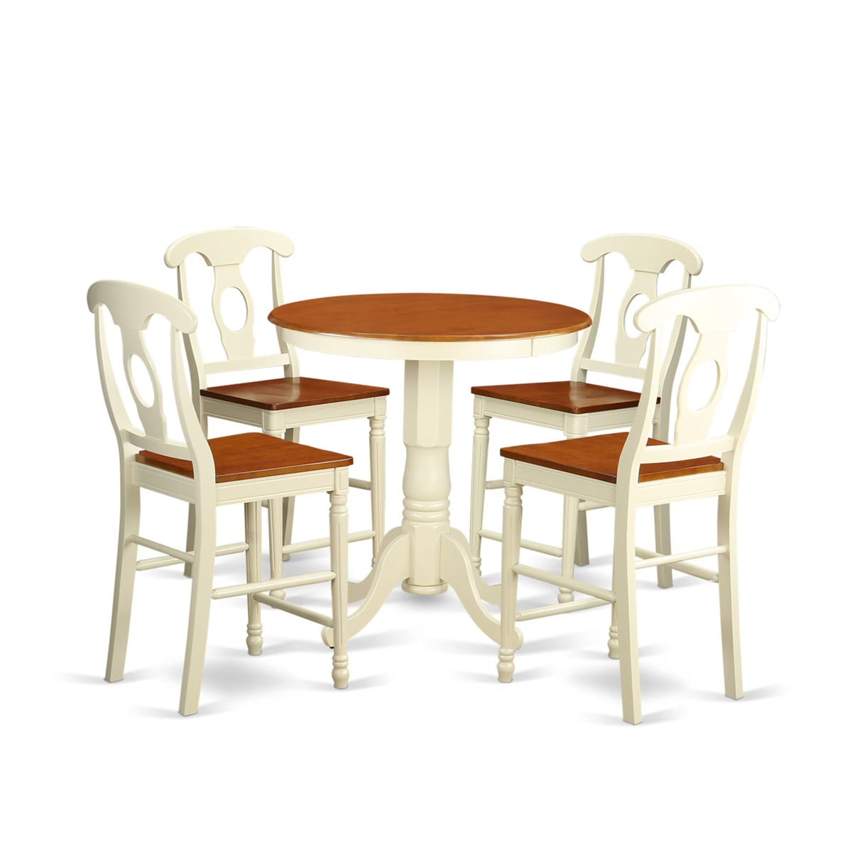 Casafoyer Edke5-Whi-W 5 Piece Kitchen Counter Set Includes A Round Dining Room Table With Pedestal And 4 Dining Chairs, 30X30 Inch, Buttermilk & Cherry