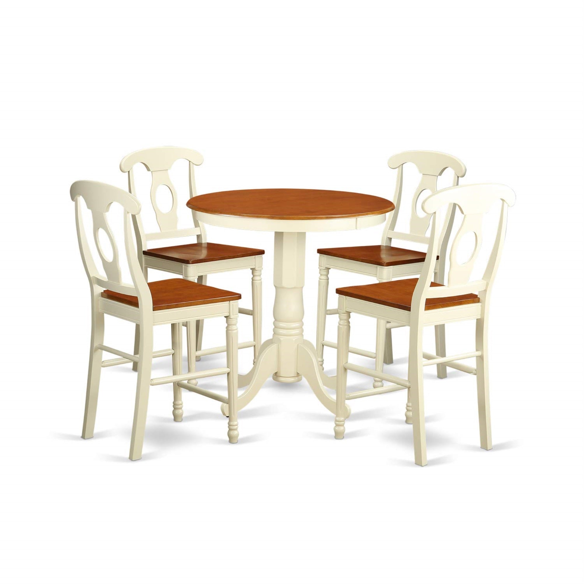 Ergode Edke5-Whi-W, Modern Dining Table Set, 5-Piece Dinette, 4 Chairs & Round Table, Wooden Seat, Napoleon Back, Elegant Design, Easy Assembly, High-End Finish, Perfect For Dining Area