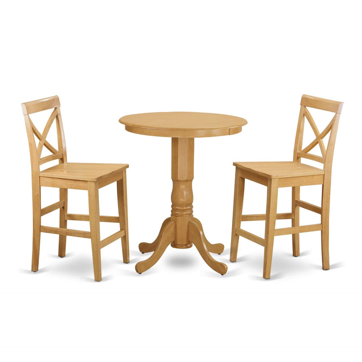 Casafoyer Edpb3-Oak-W 3 Piece Counter Height Dining Table Set Contains A Round Wooden Table With Pedestal And 2 Kitchen Dining Chairs, 30X30 Inch, Oak