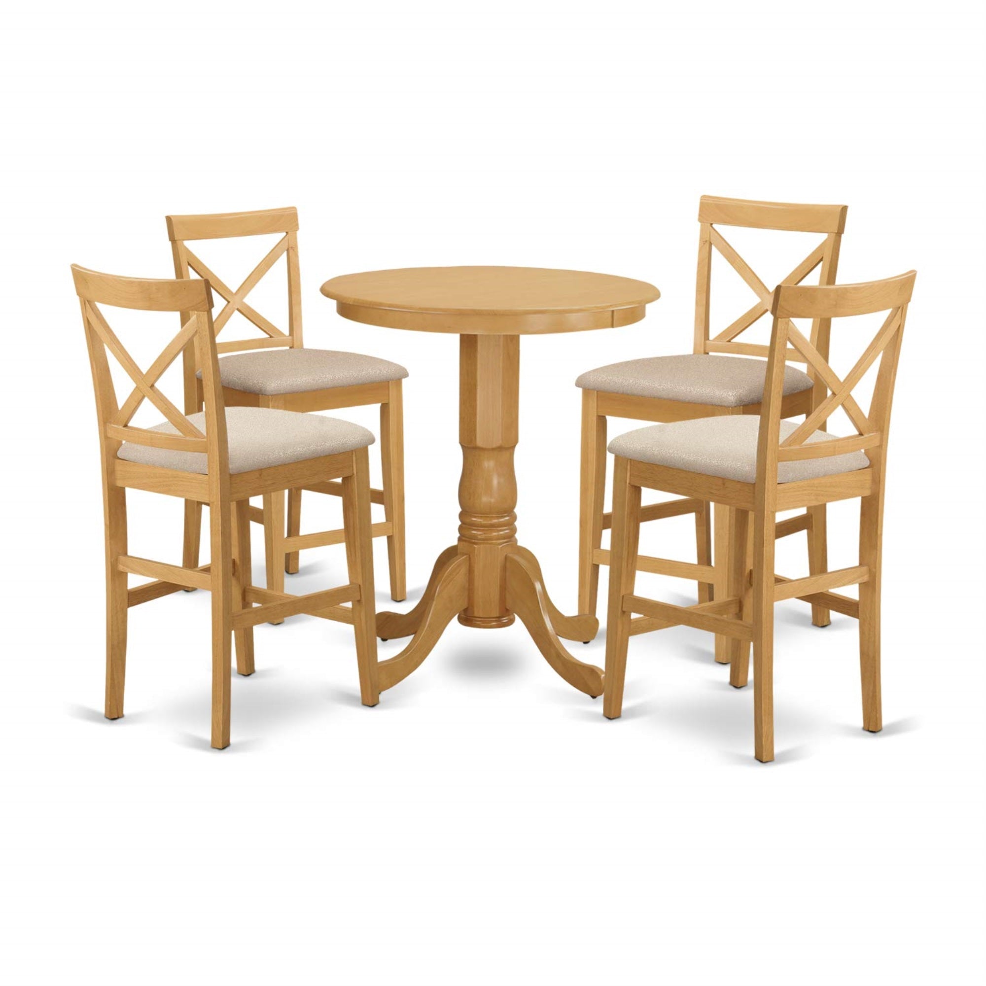 Ergode Edpb5-Oak-C Dining Room Set, 5-Piece Round Table With 4 Chairs, Linen Fabric Seat, Cross Back Design, Sleek Round Top, Easy Assembly