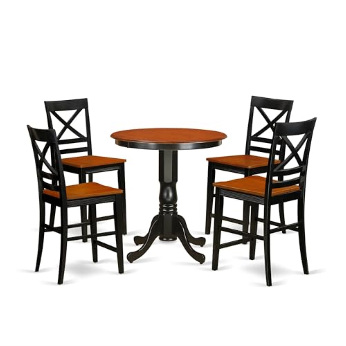 Casafoyer Edqu5-Blk-W 5 Piece Counter Height Dining Set Includes A Round Kitchen Table With Pedestal And 4 Dining Room Chairs, 30X30 Inch, Black & Cherry