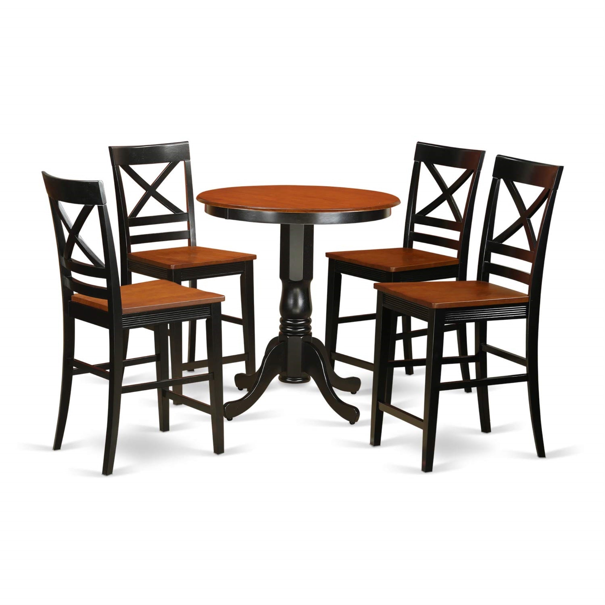 Ergode Edqu5-Blk-W, 5 Piece Kitchen Table Set, Round Table With Pedestal, 4 Dining Chairs, Black & Cherry, Easy Assembly, High-End Finish