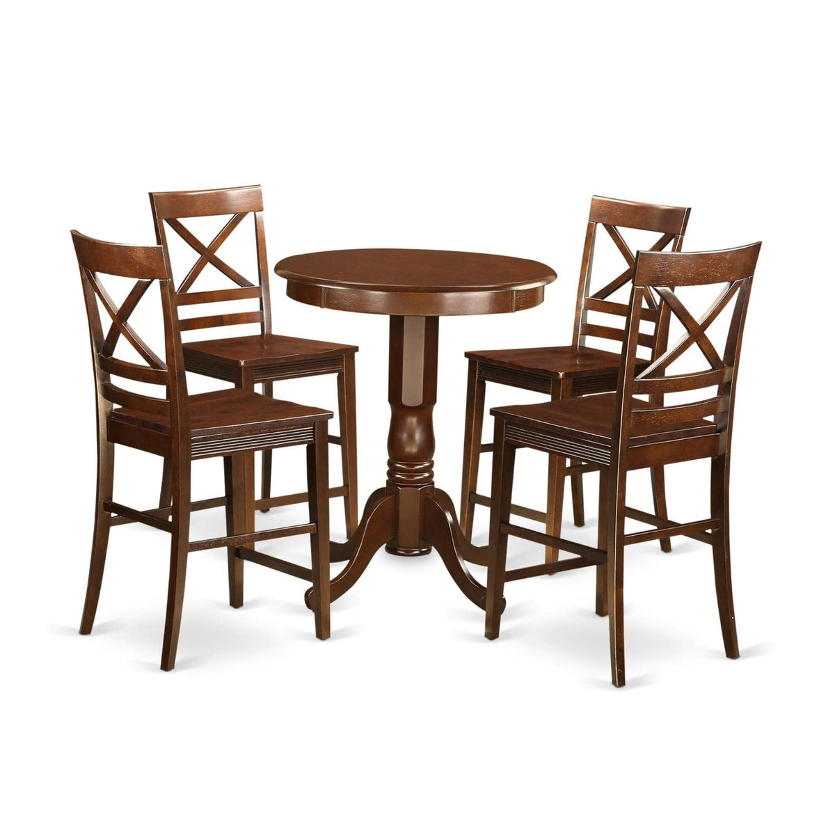 Casafoyer Edqu5-Mah-W 5 Piece Counter Height Dining Set Includes A Round Kitchen Table With Pedestal And 4 Dining Room Chairs, 30X30 Inch, Mahogany
