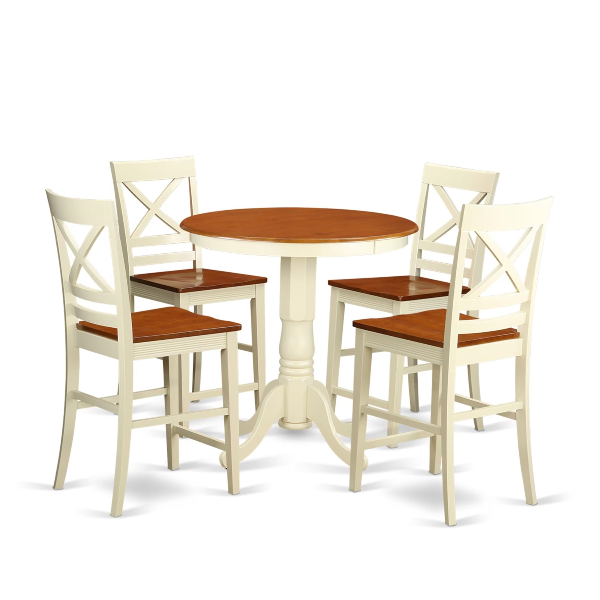 Casafoyer Edqu5-Whi-W 5 Piece Kitchen Counter Set Includes A Round Dining Room Table With Pedestal And 4 Dining Chairs, 30X30 Inch, Buttermilk & Cherry