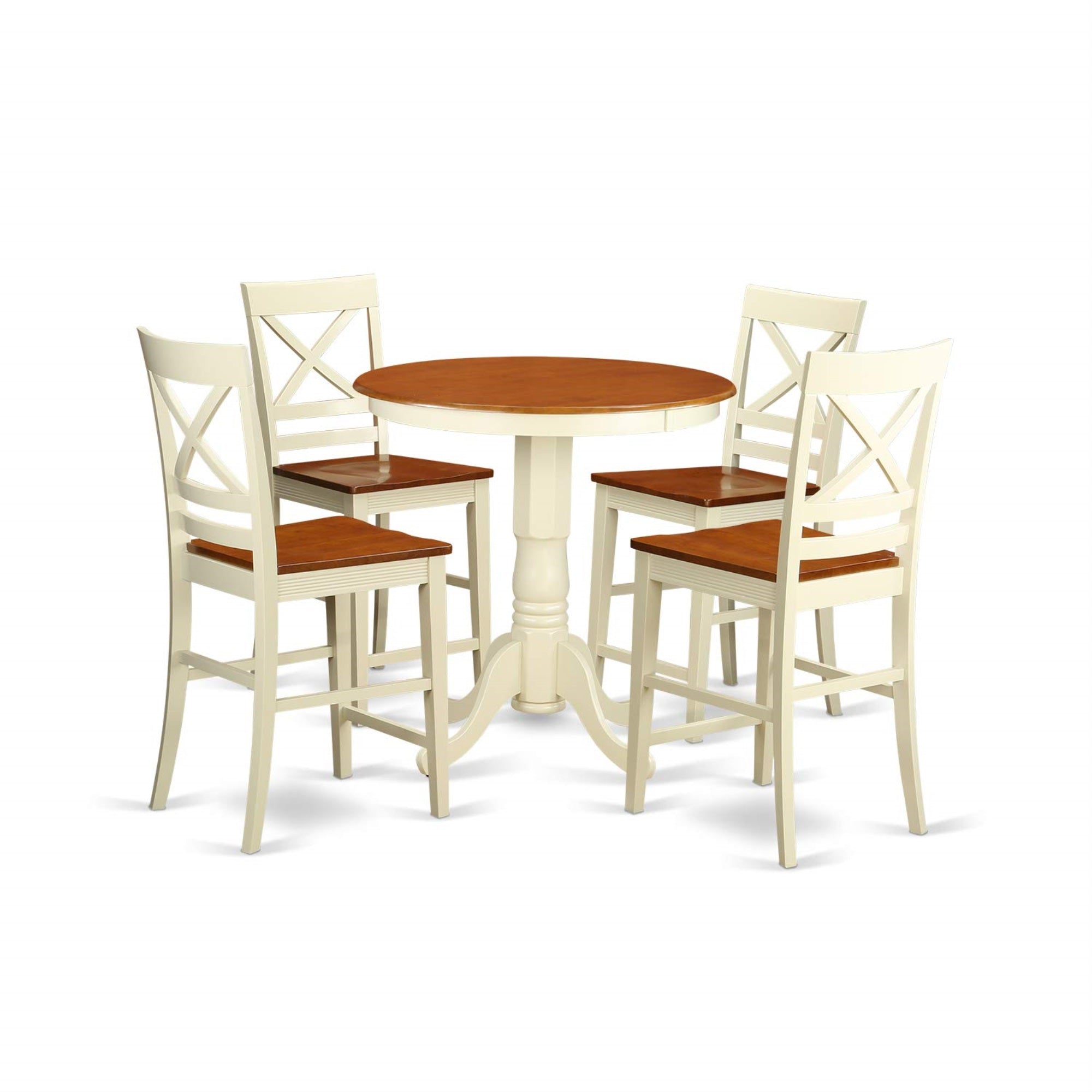Ergode Edqu5-Whi-W, Modern Dining Table Set, 5-Piece Kitchen Counter Set, Round Table With Pedestal, 4 Dining Chairs, Buttermilk & Cherry, 30X30 Inch