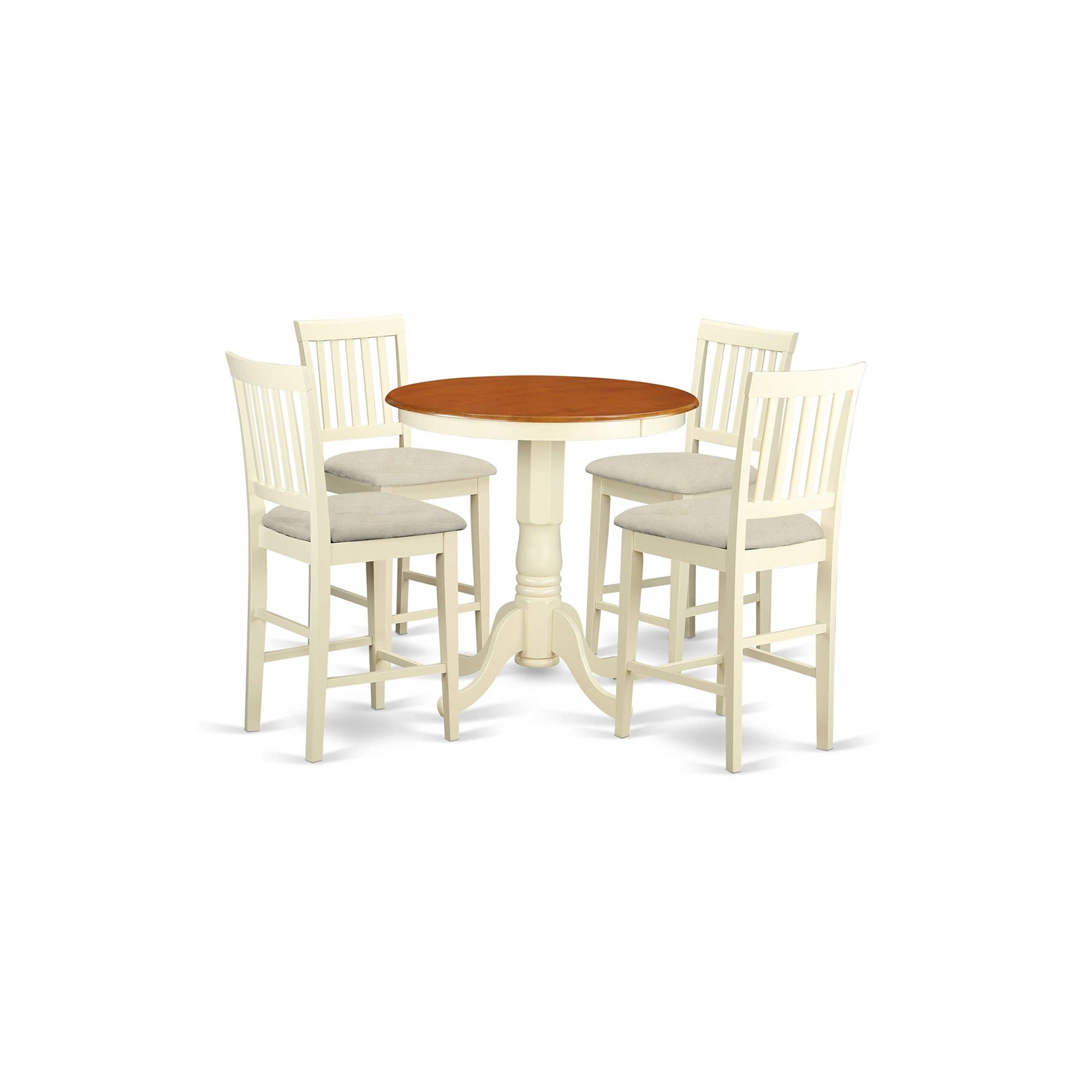 Ergode Edvn5-Whi-C Dining Room Set, Round Table & 4 Chairs, Linen Fabric Seat, Buttermilk & Cherry Color, Easy Assembly, High-Quality Finish, Asian Wood Frame, 30' X 30' Table, 20' X 18' X 42' Chairs