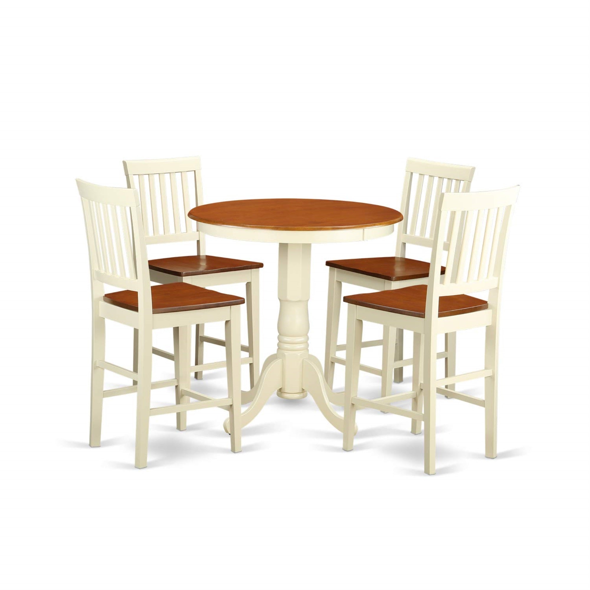 Ergode Edvn5-Whi-W, Modern Dining Table Set, 5-Piece Ensemble, Round Table With Pedestal, 4 Kitchen Chairs, Buttermilk & Cherry Finish, Easy Assembly, Customer Satisfaction Guaranteed